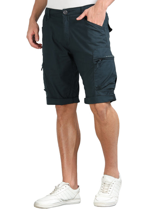 P Blue Cotton Lycra Solid Shorts