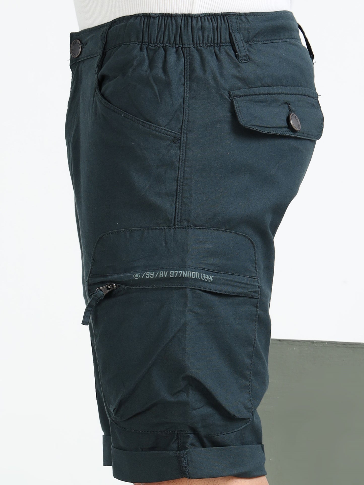 P Blue Cotton Lycra Solid Shorts