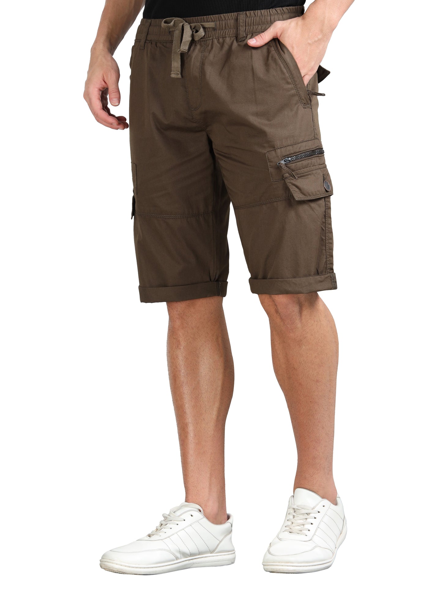 Olive Cotton Solid Shorts