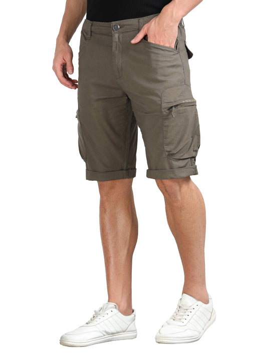 M Green Cotton Lycra Solid Shorts