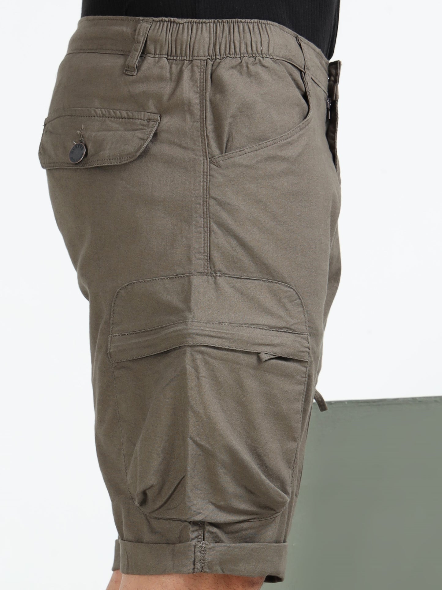 M Green Cotton Lycra Solid Shorts