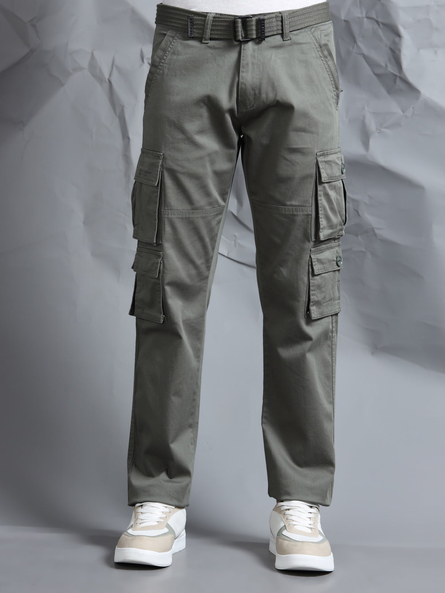 Men F Green Cargo Pockets Pant With Belt