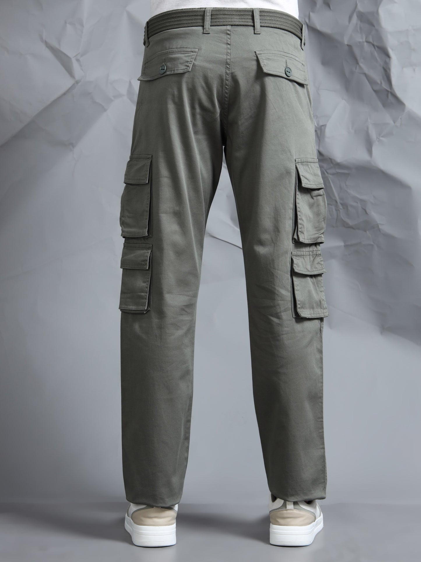 Men F Green Cargo Pockets Pant With Belt