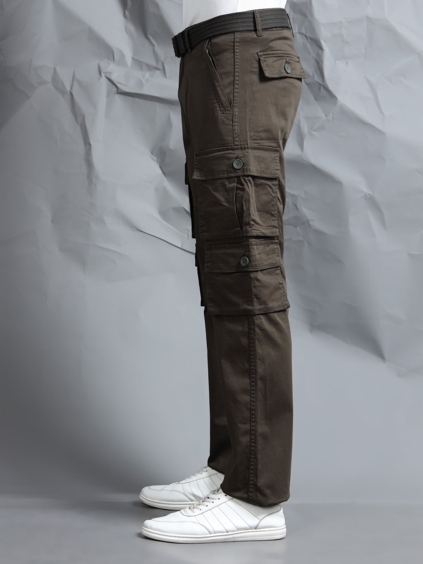 Men Olive Cargo Pants With Belt