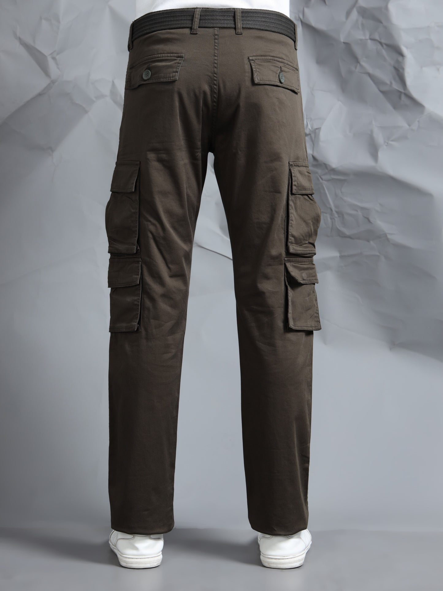 Men Olive Cargo Pants With Belt