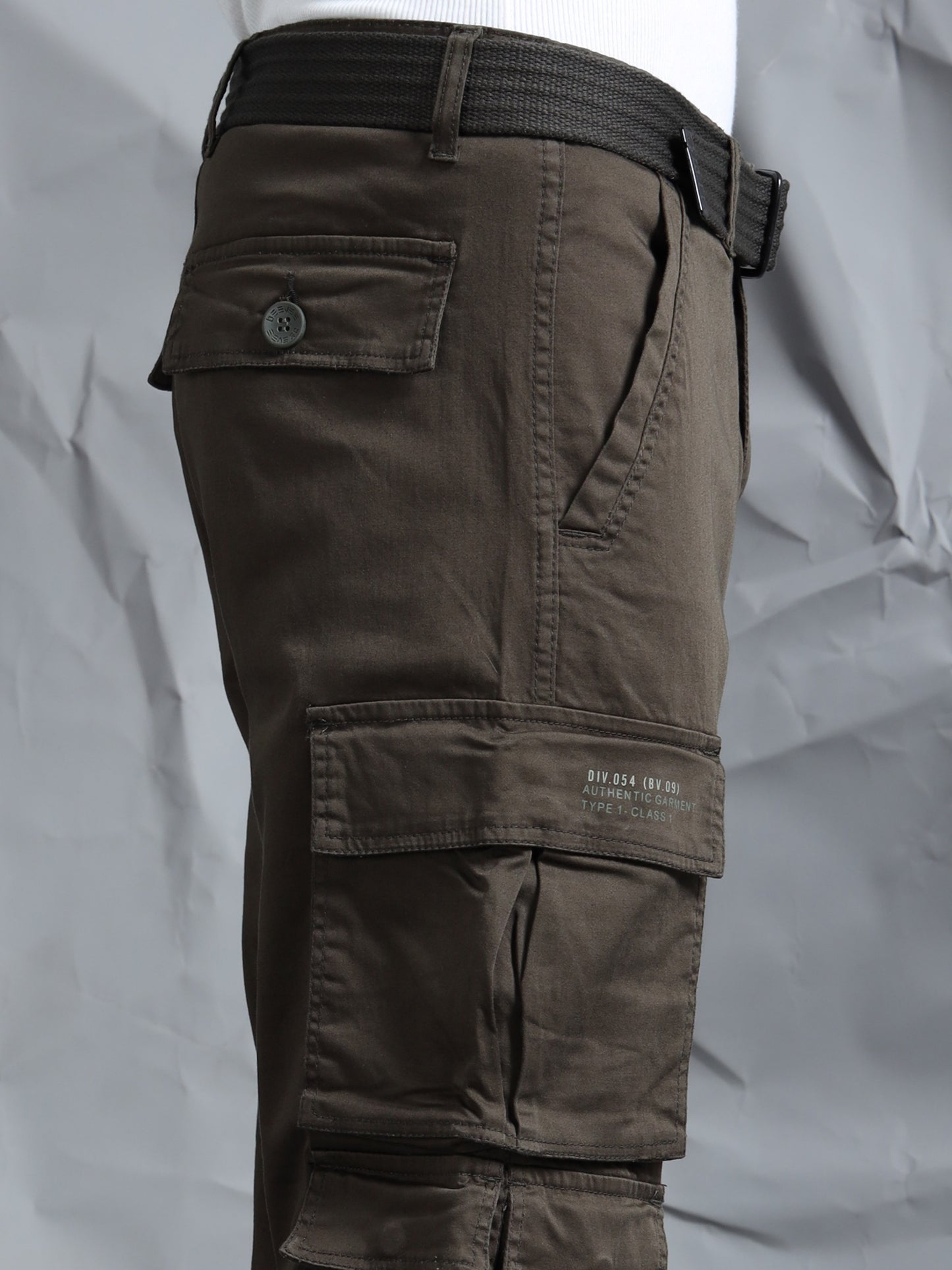 Men Olive Cargo Pants With Belt