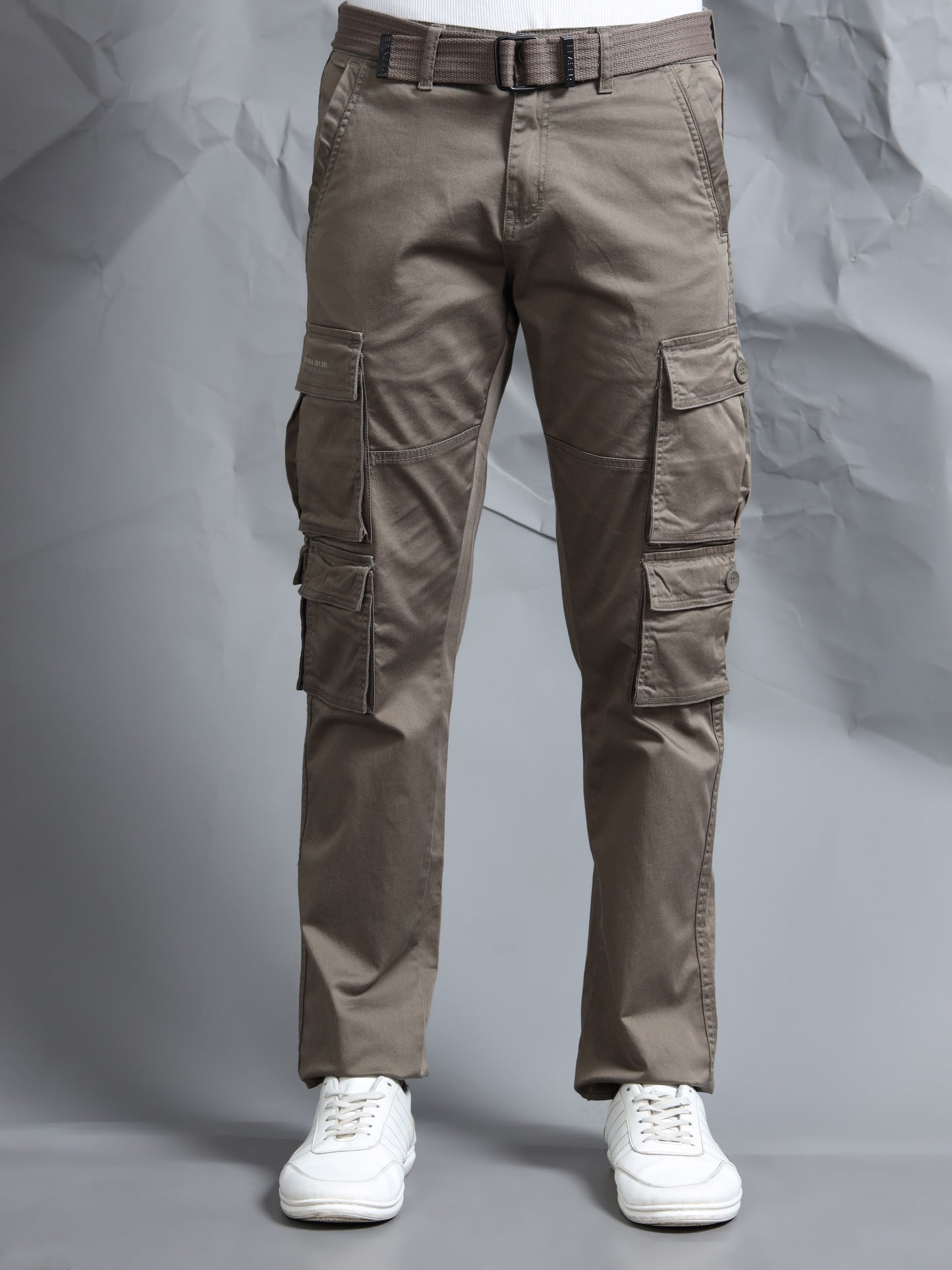 Men Stone Cargo Pants With Belt