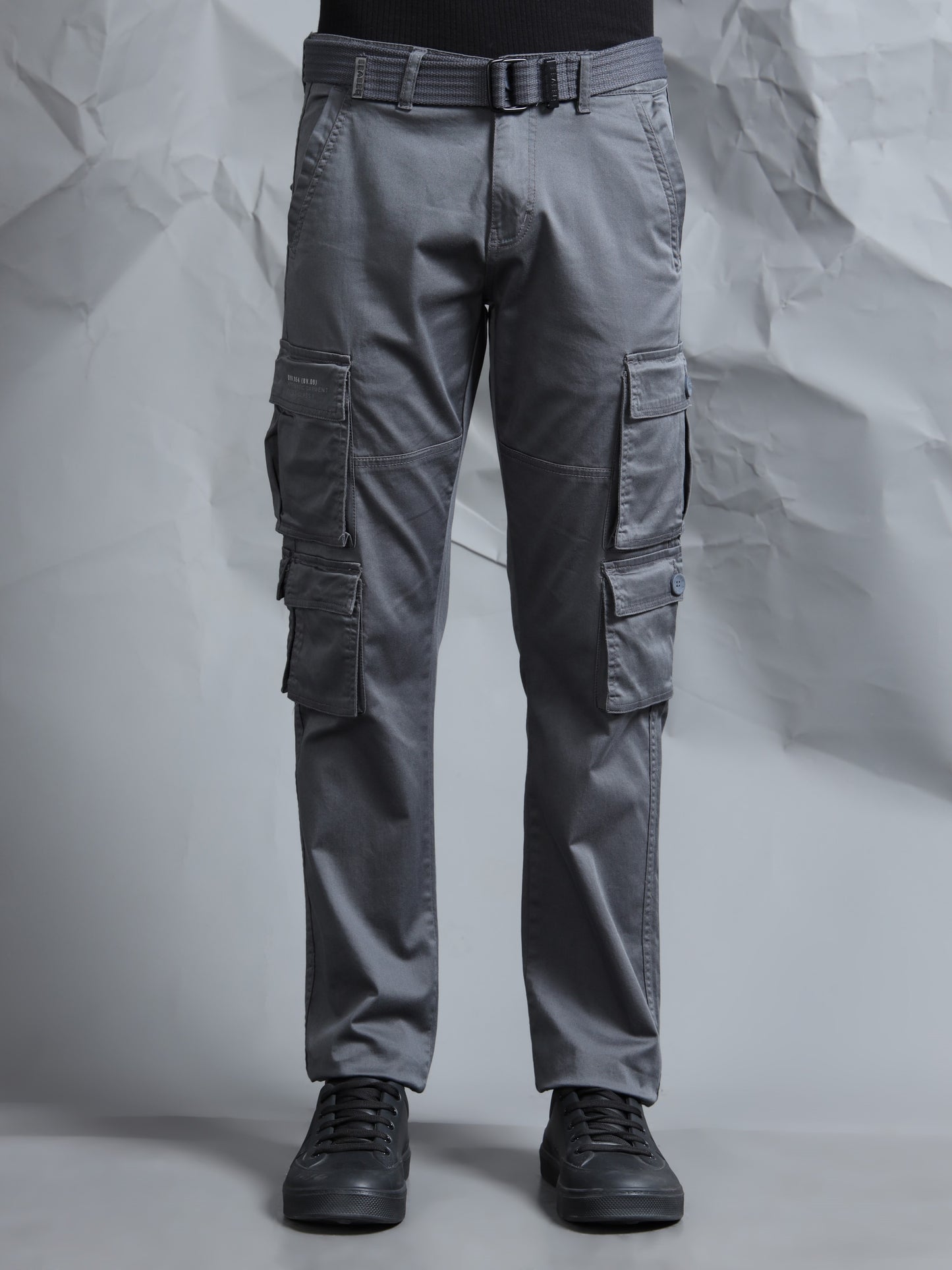 Men M Grey Cargo Pocket With Belt