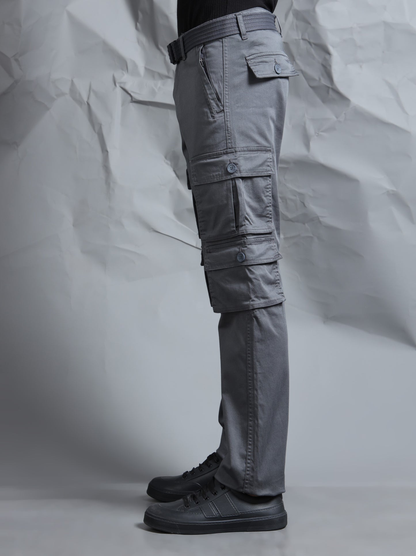 Men M Grey Cargo Pocket With Belt