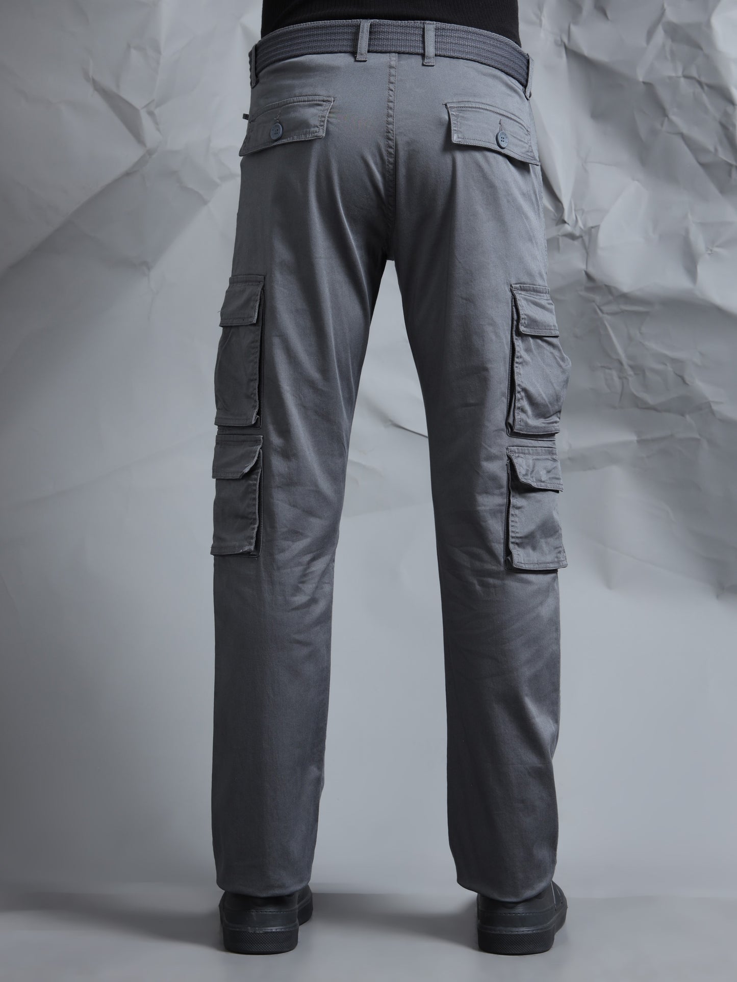 Men M Grey Cargo Pocket With Belt