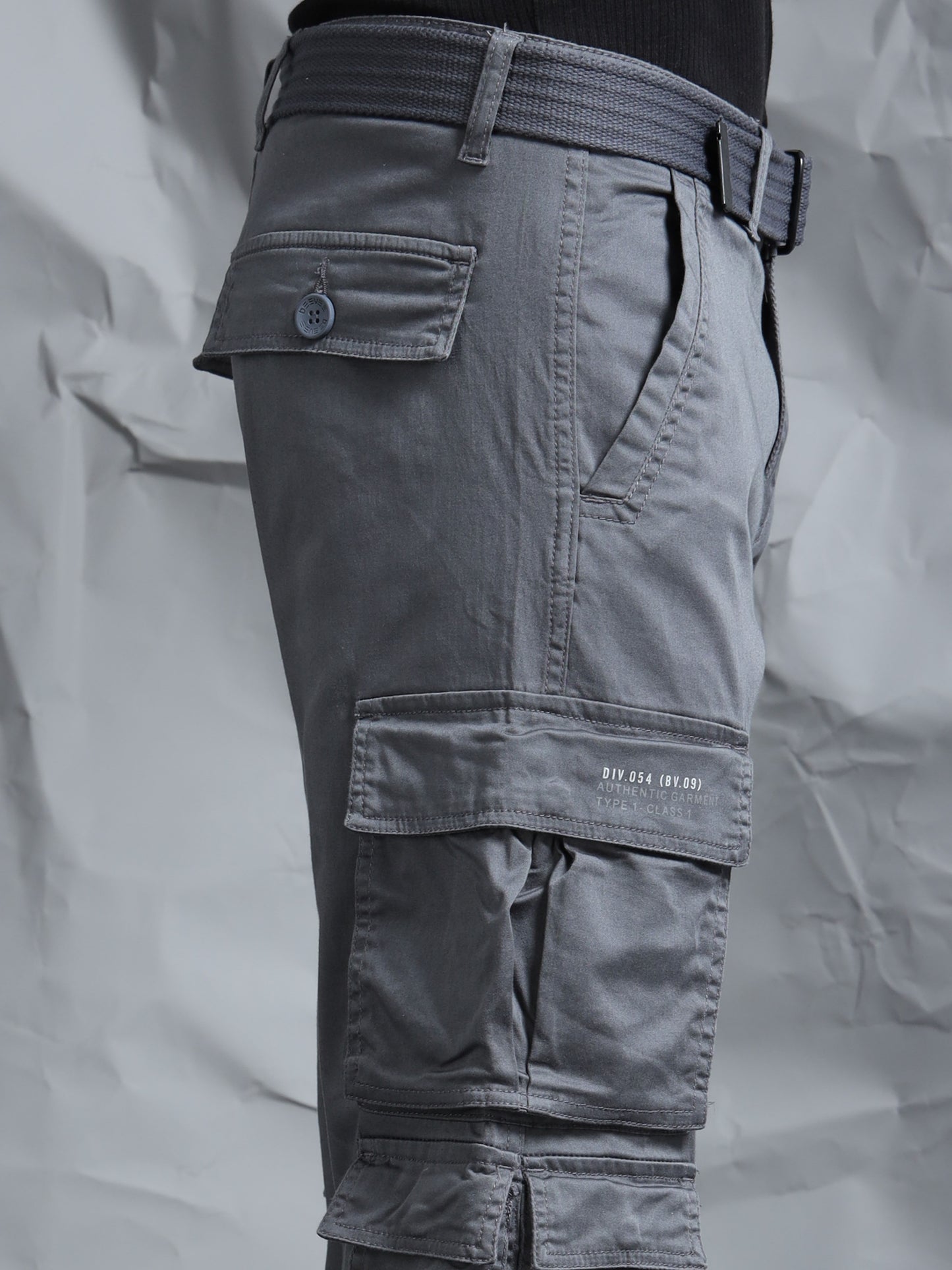Men M Grey Cargo Pocket With Belt
