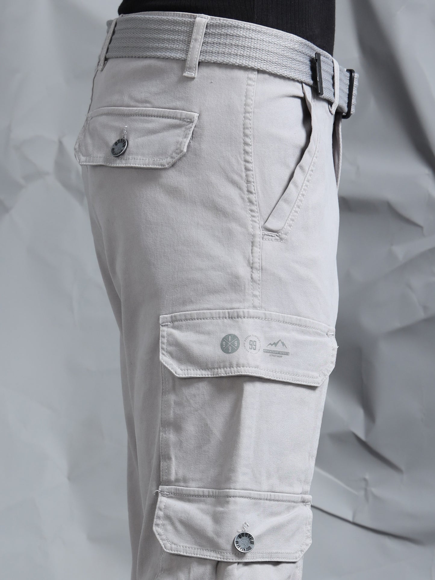 Cotton Lycra Light Grey  Cargo Pant with 8 Pockets