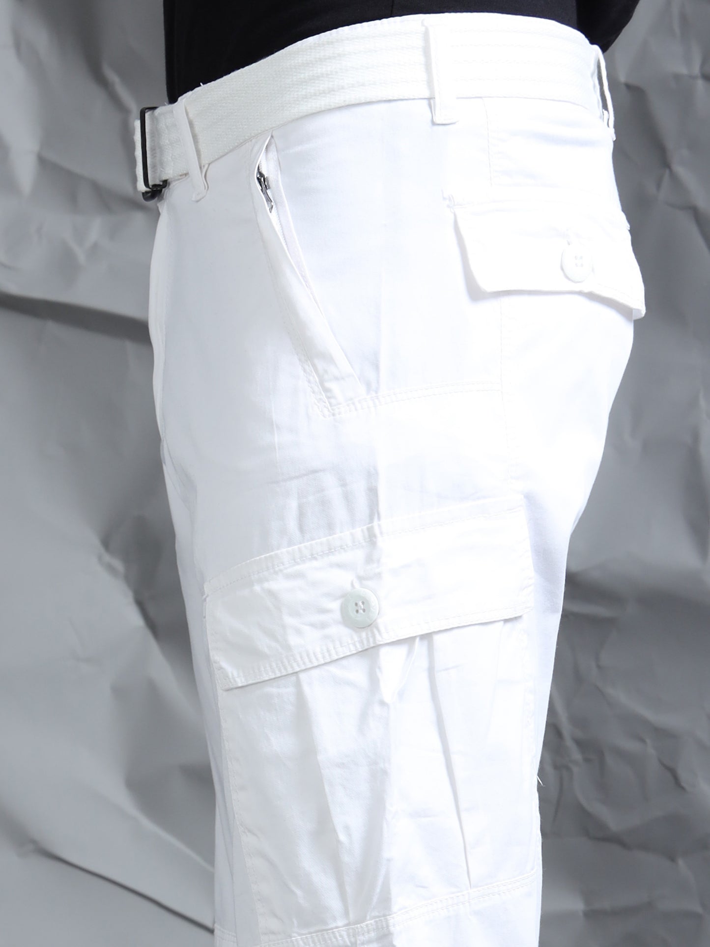 Cotton Lycra White  Cargo Pant with 6 Pockets