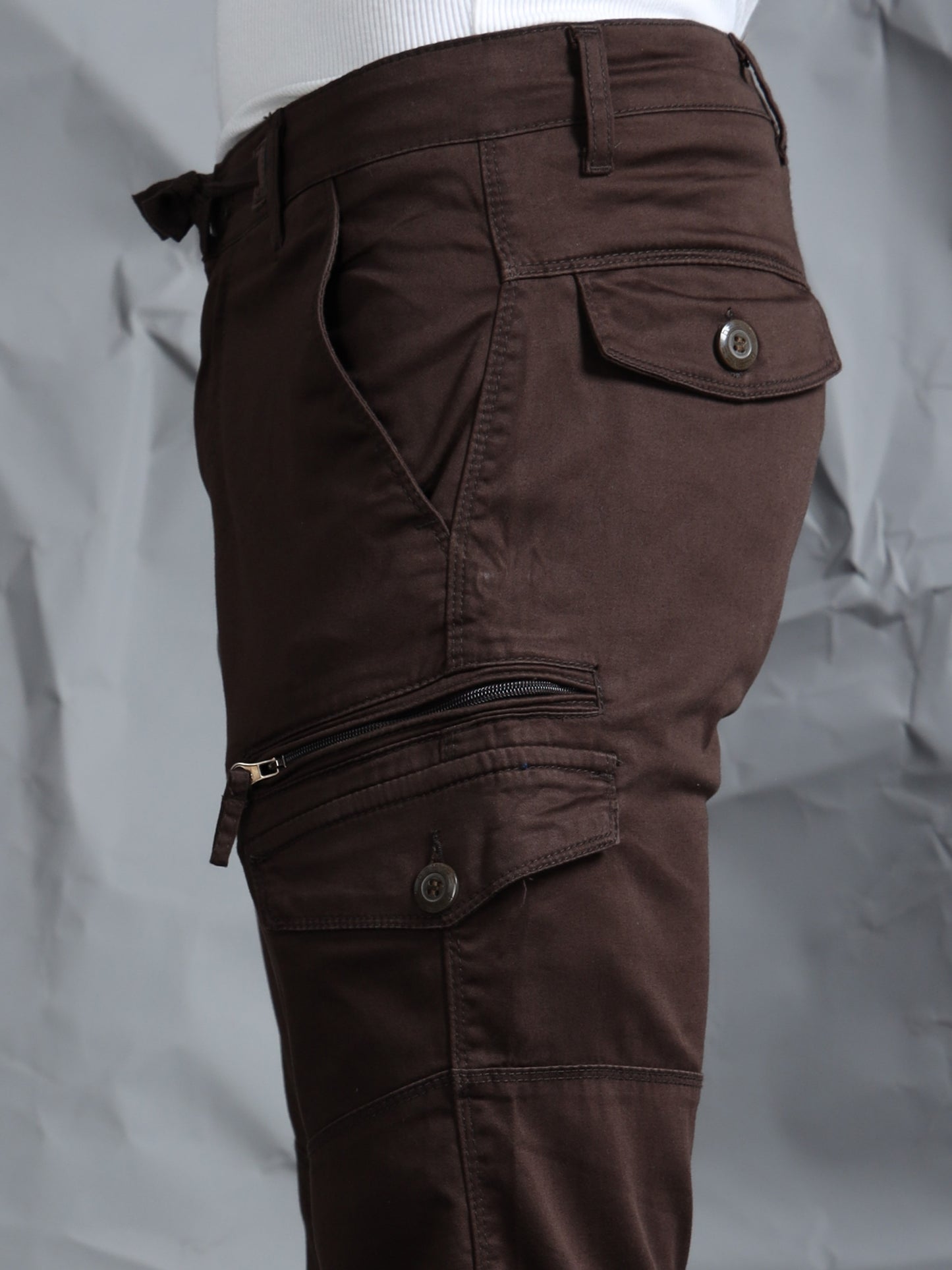 Cotton Lycra Coffee   Cargo Pants with 7 Pockets