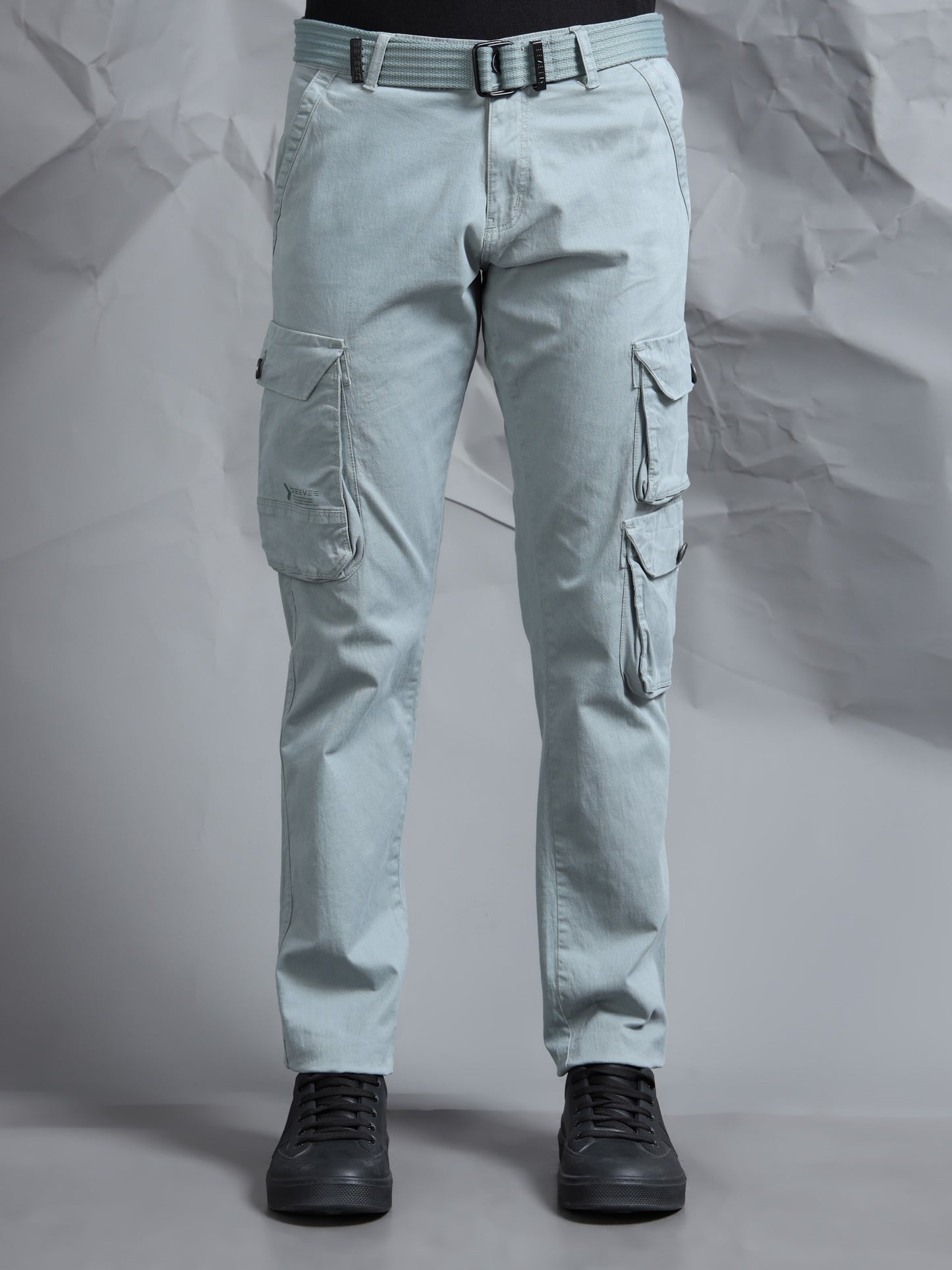 Cotton Lycra Steel Grey  Mid Rise Cargo Pant with 7 Pockets