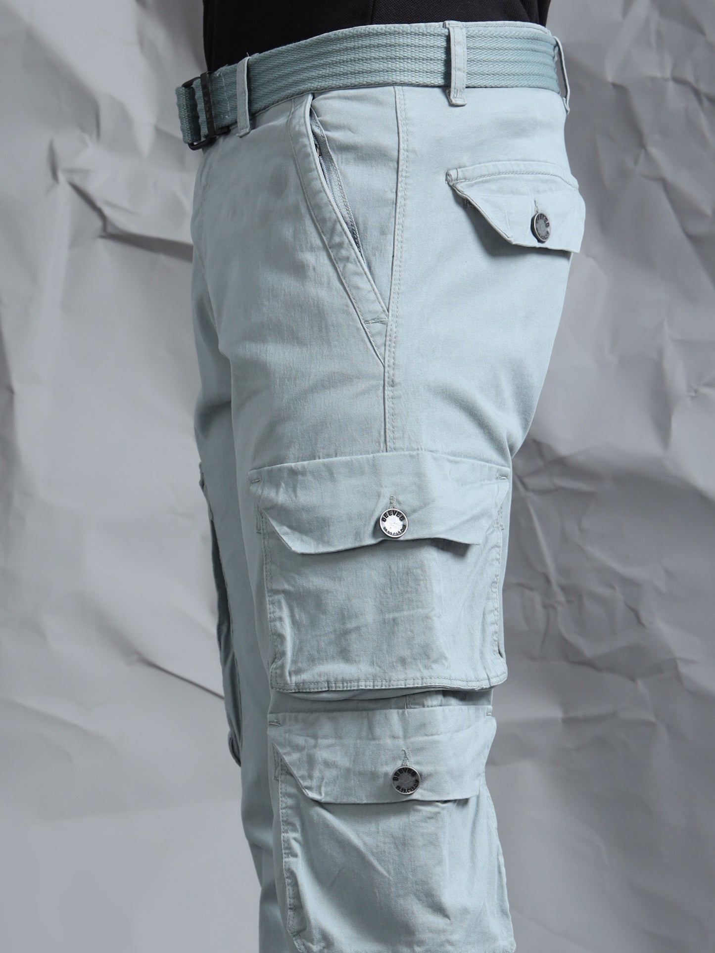 Cotton Lycra Steel Grey  Mid Rise Cargo Pant with 7 Pockets