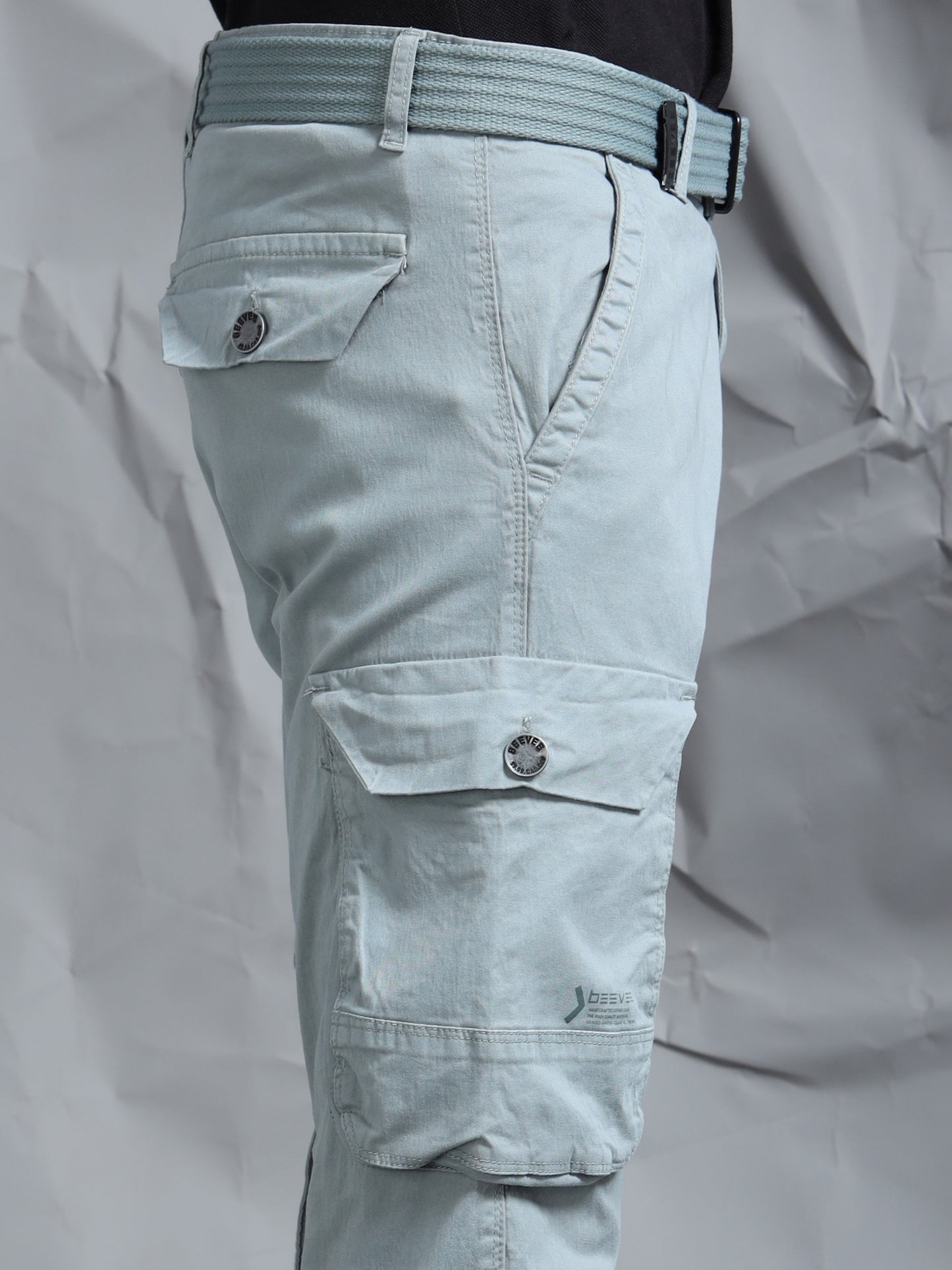 Cotton Lycra Steel Grey  Mid Rise Cargo Pant with 7 Pockets