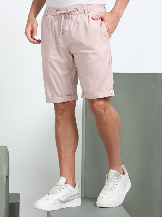 Men's Light Pink Solid Cotton Lycra Mid-Rise Casual Shorts