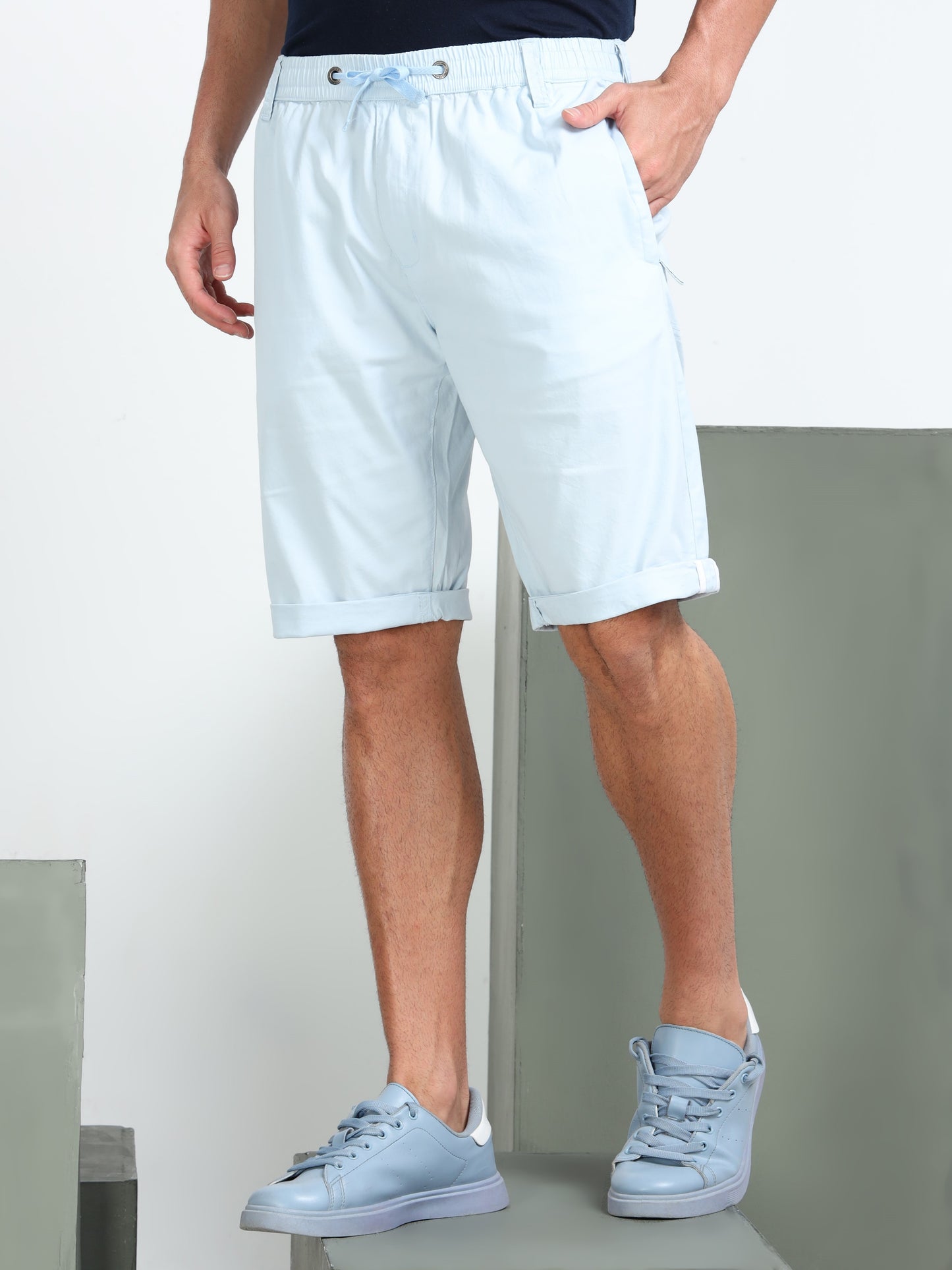 Men's Light Pink Solid Cotton Lycra Mid-Rise Casual Shorts