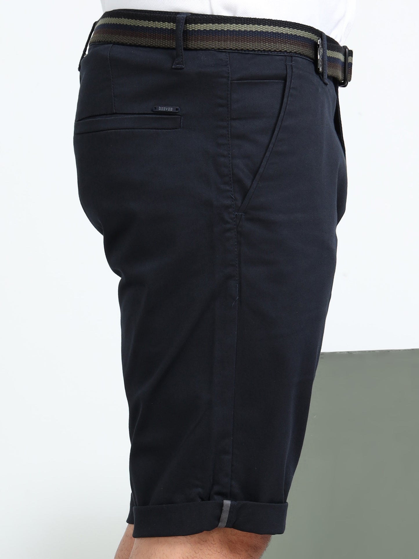 Solid Mid Rise Navy Blue Casual Shorts