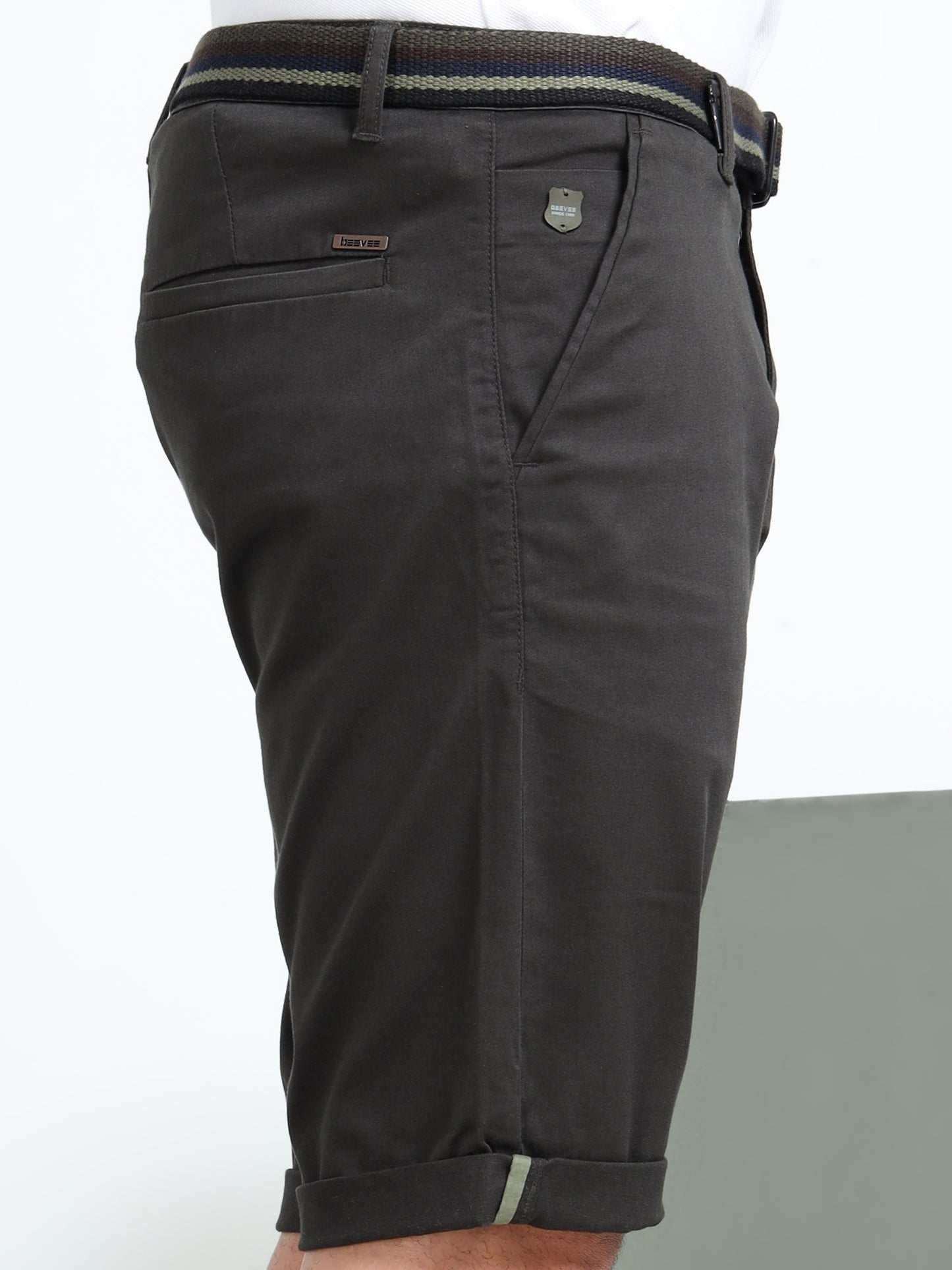 Solid Mid Rise Olive Casual Shorts
