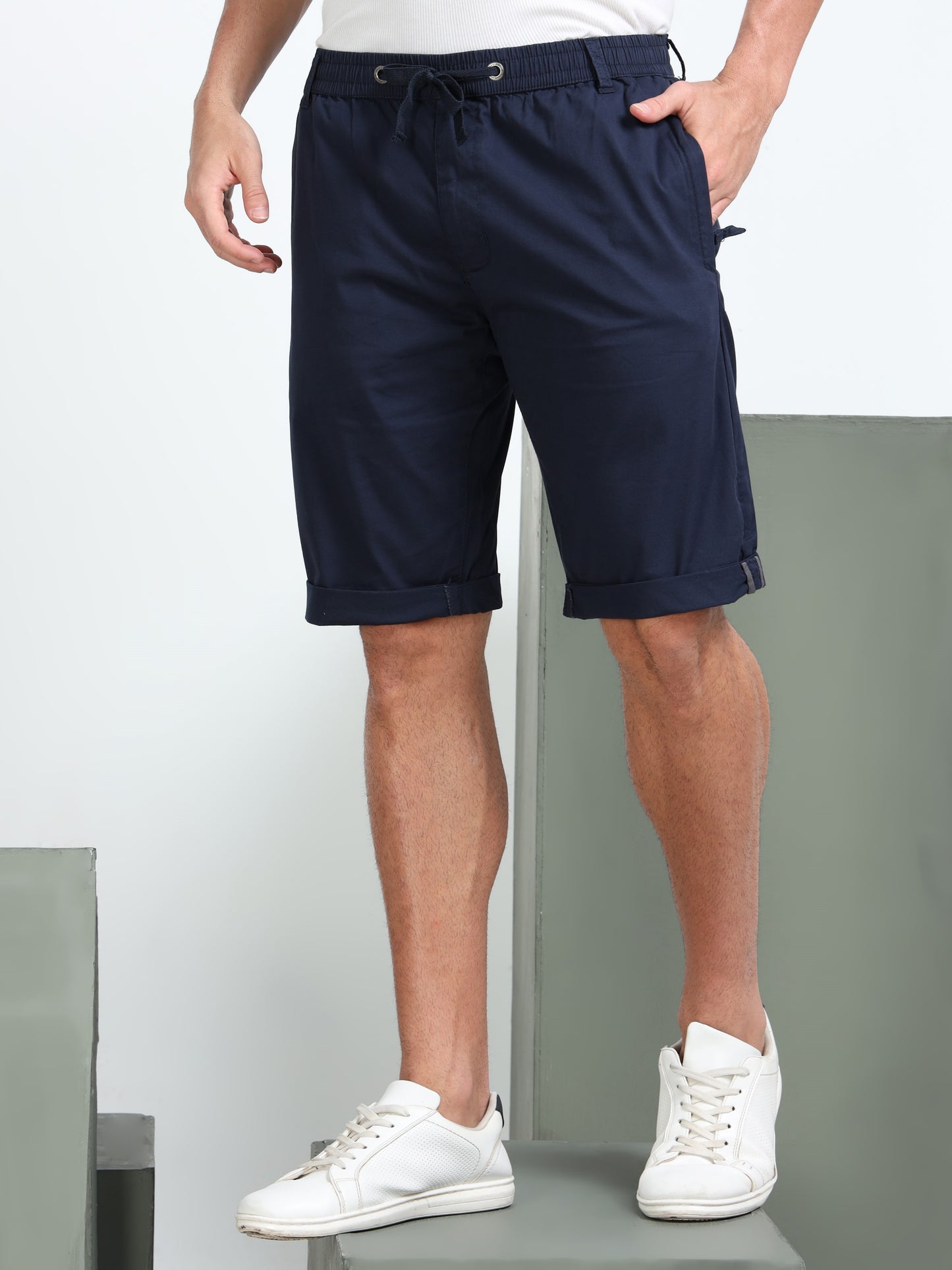 Men's Light Pink Solid Cotton Lycra Mid-Rise Casual Shorts