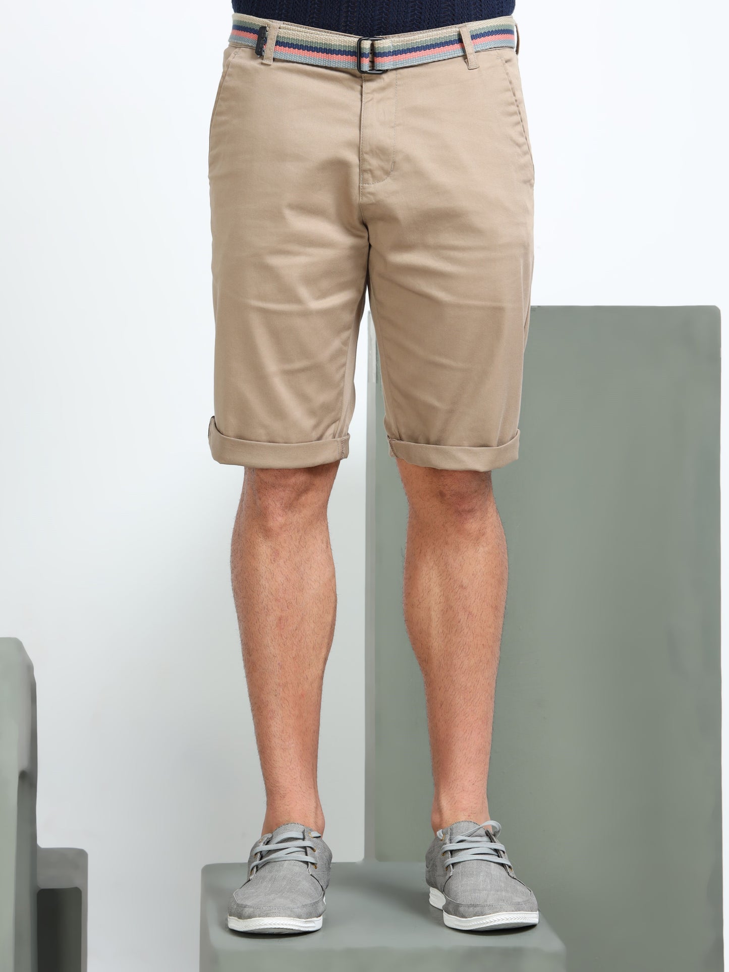 Solid Mid Rise Mud Casual Shorts