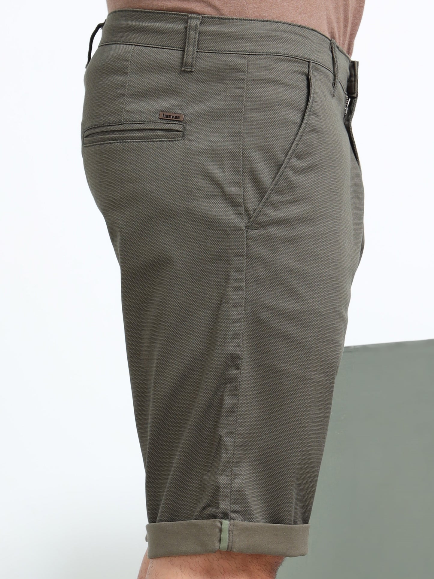 Printed Cotton Lycra Olive Shorts