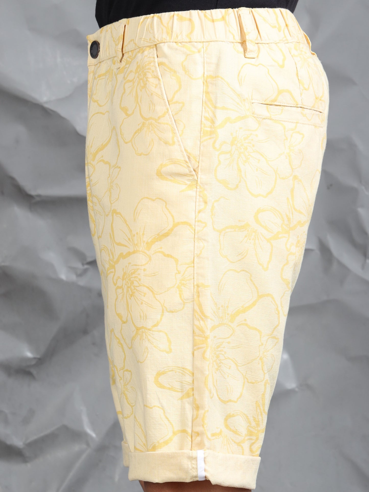 Cotton Lycra Casual Light Yellow Printed Shorts