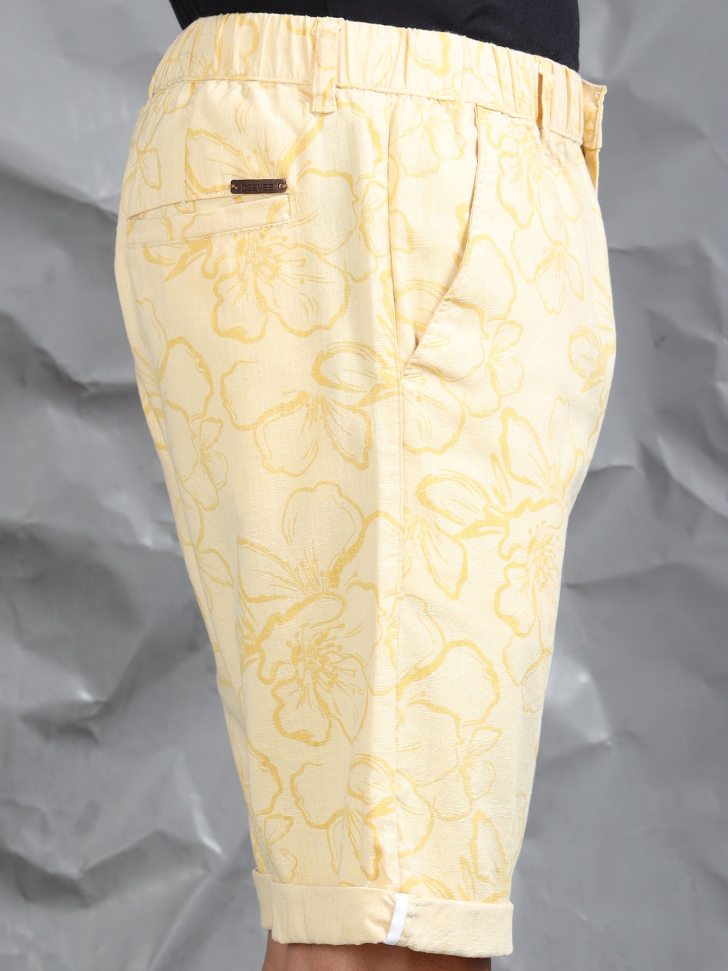 Cotton Lycra Casual Light Yellow Printed Shorts