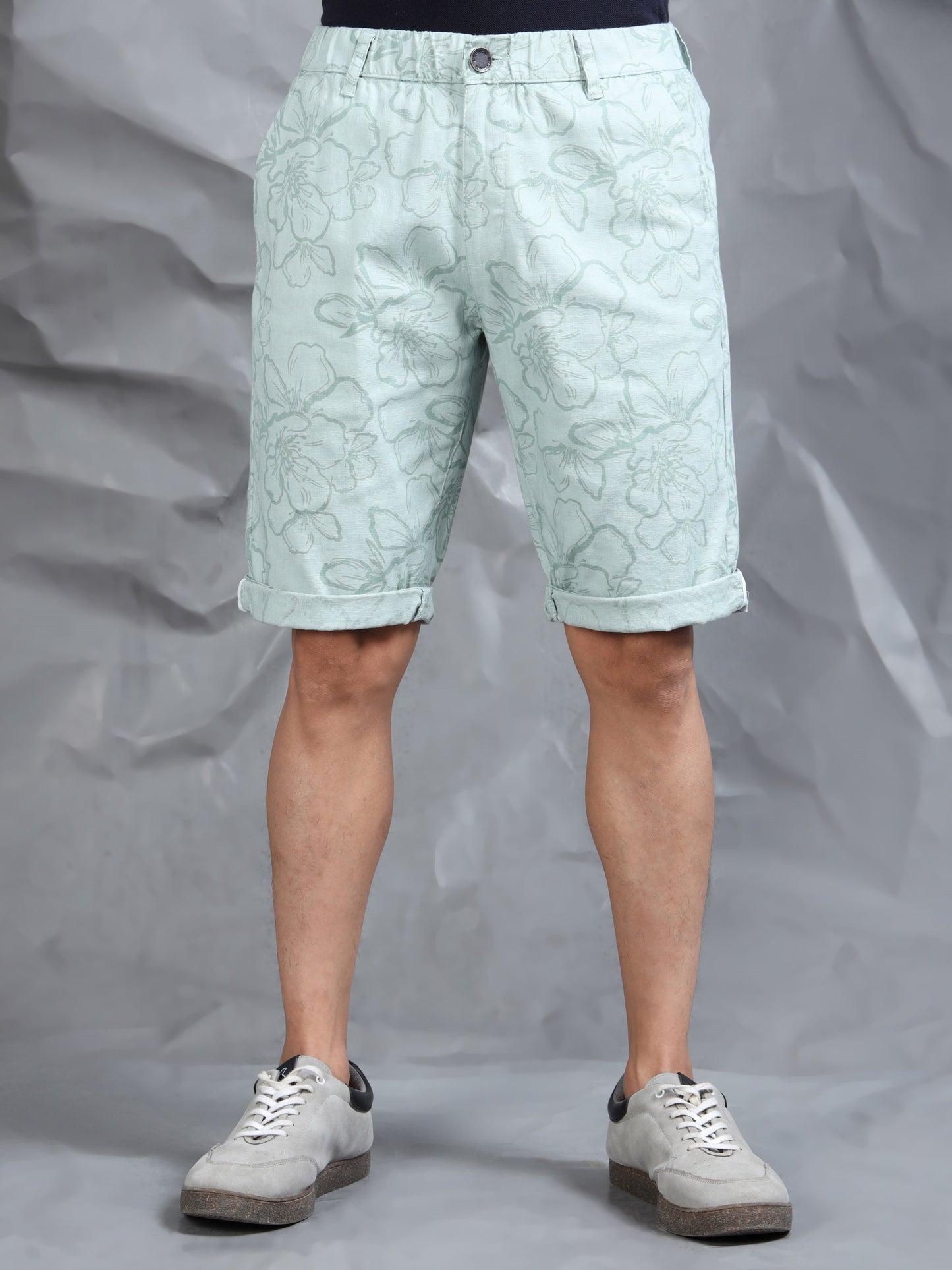 Cotton Lycra Casual Mint Printed Shorts