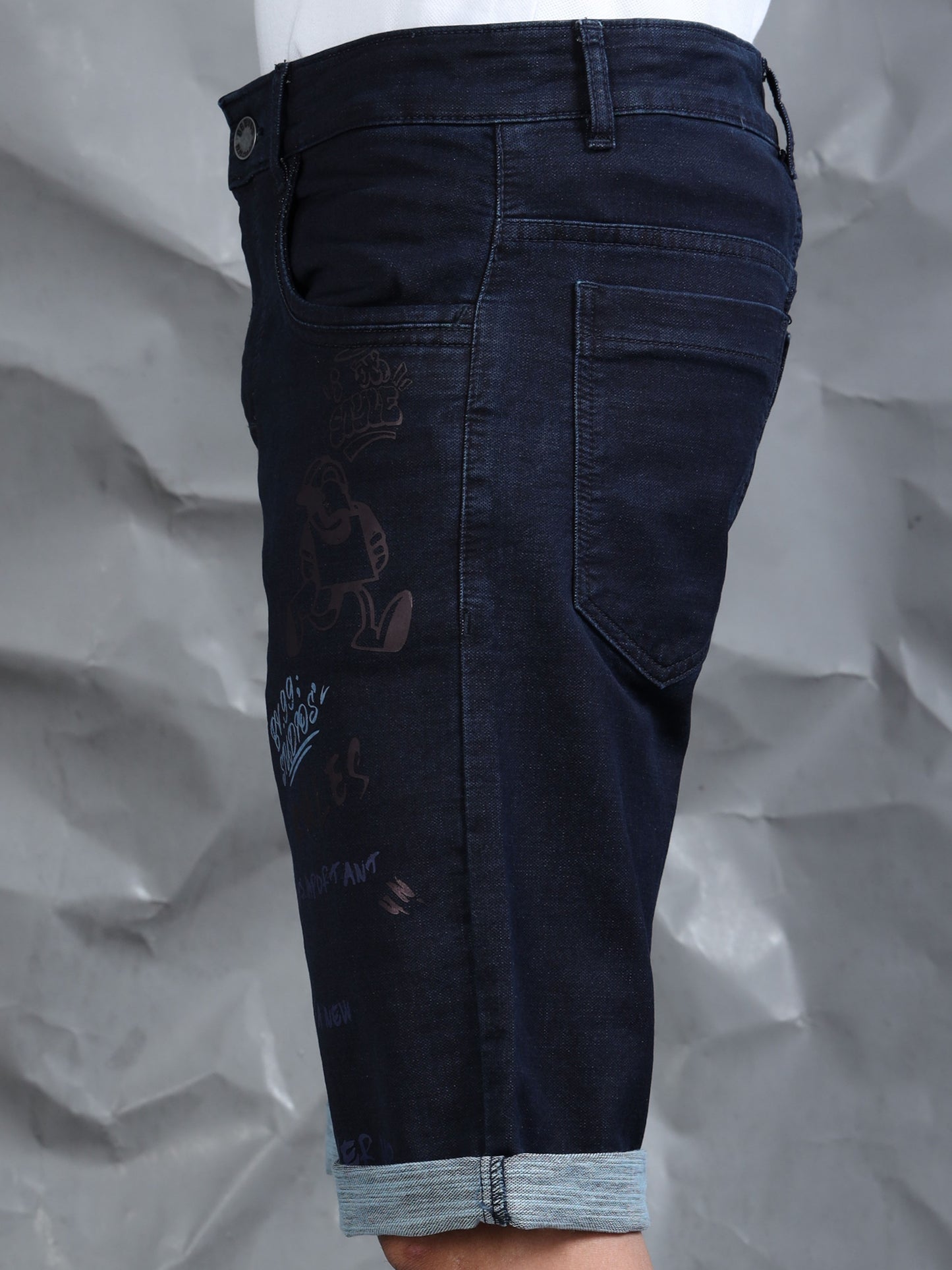 Cotton Navy Text Printed Casual Shorts