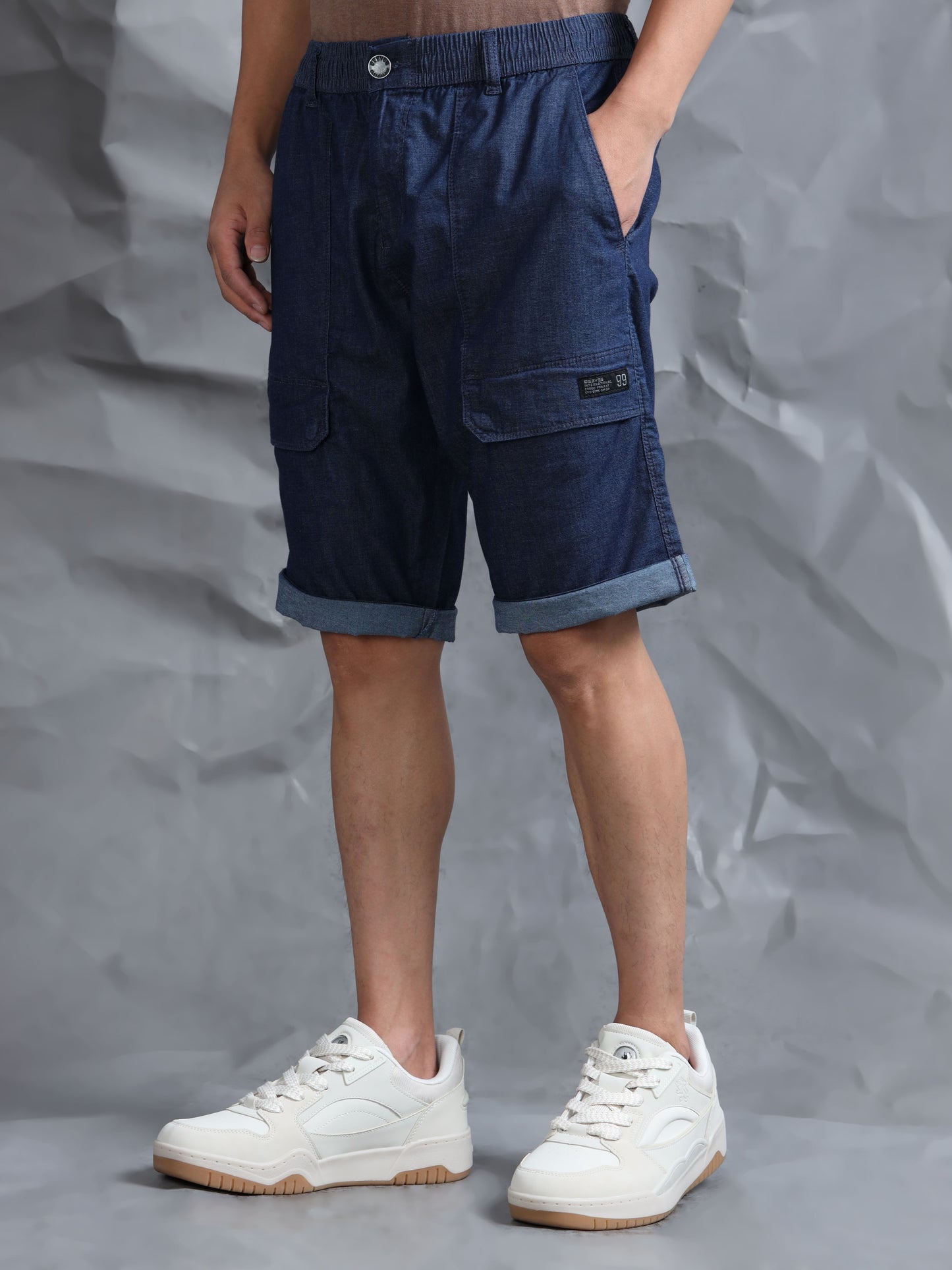 Men's Black Solid Cotton Lycra Mid-Rise Casual Shorts