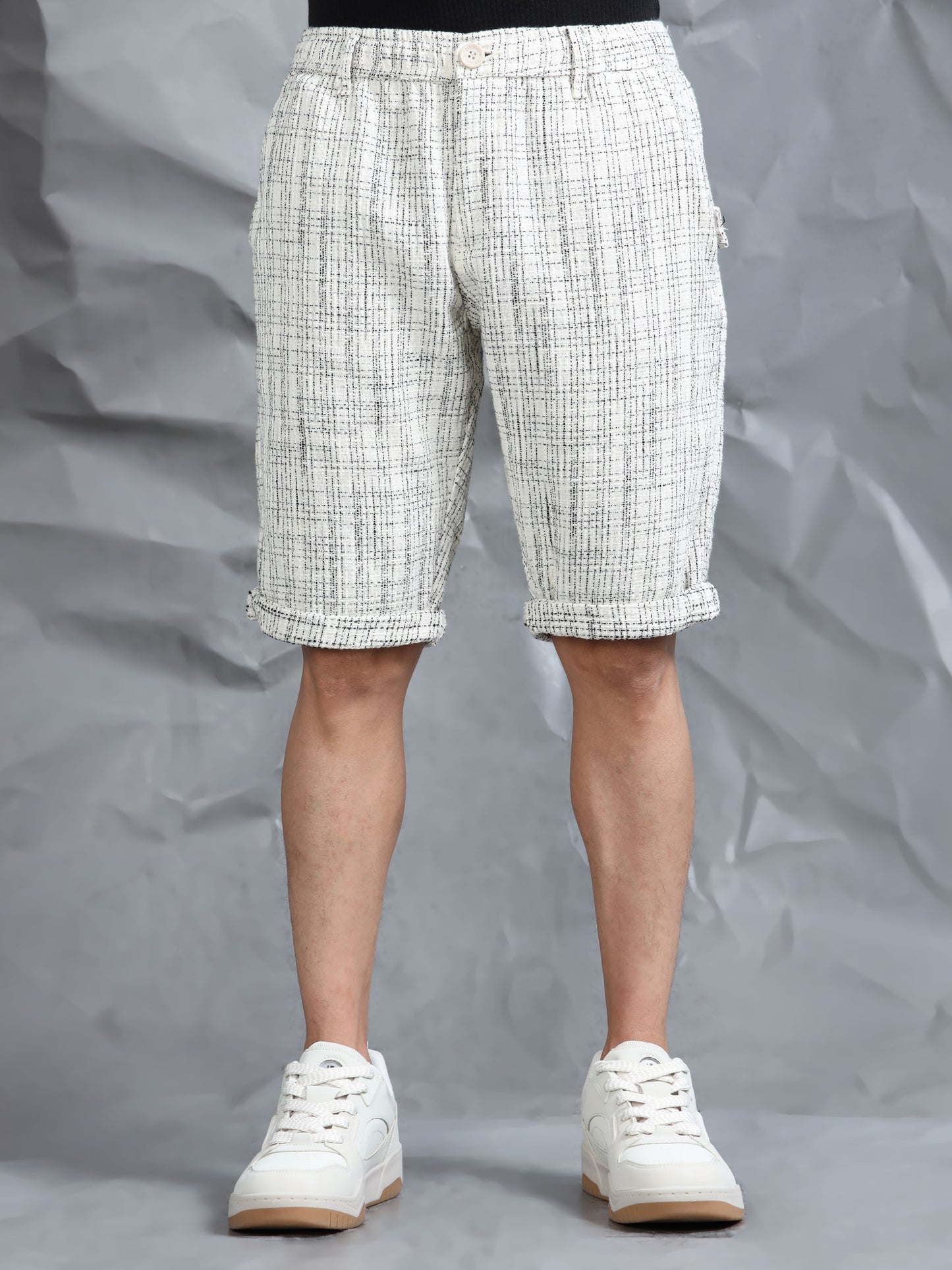 Cotton Lycra Casual Cream Printed Shorts