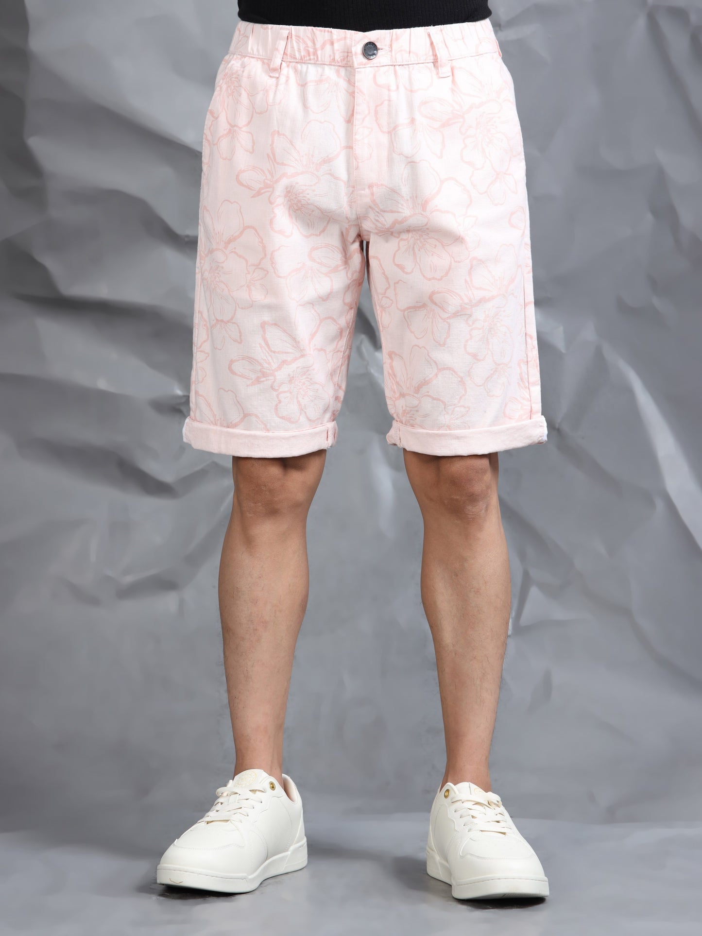 Cotton Lycra Casual Light Pink Printed Shorts