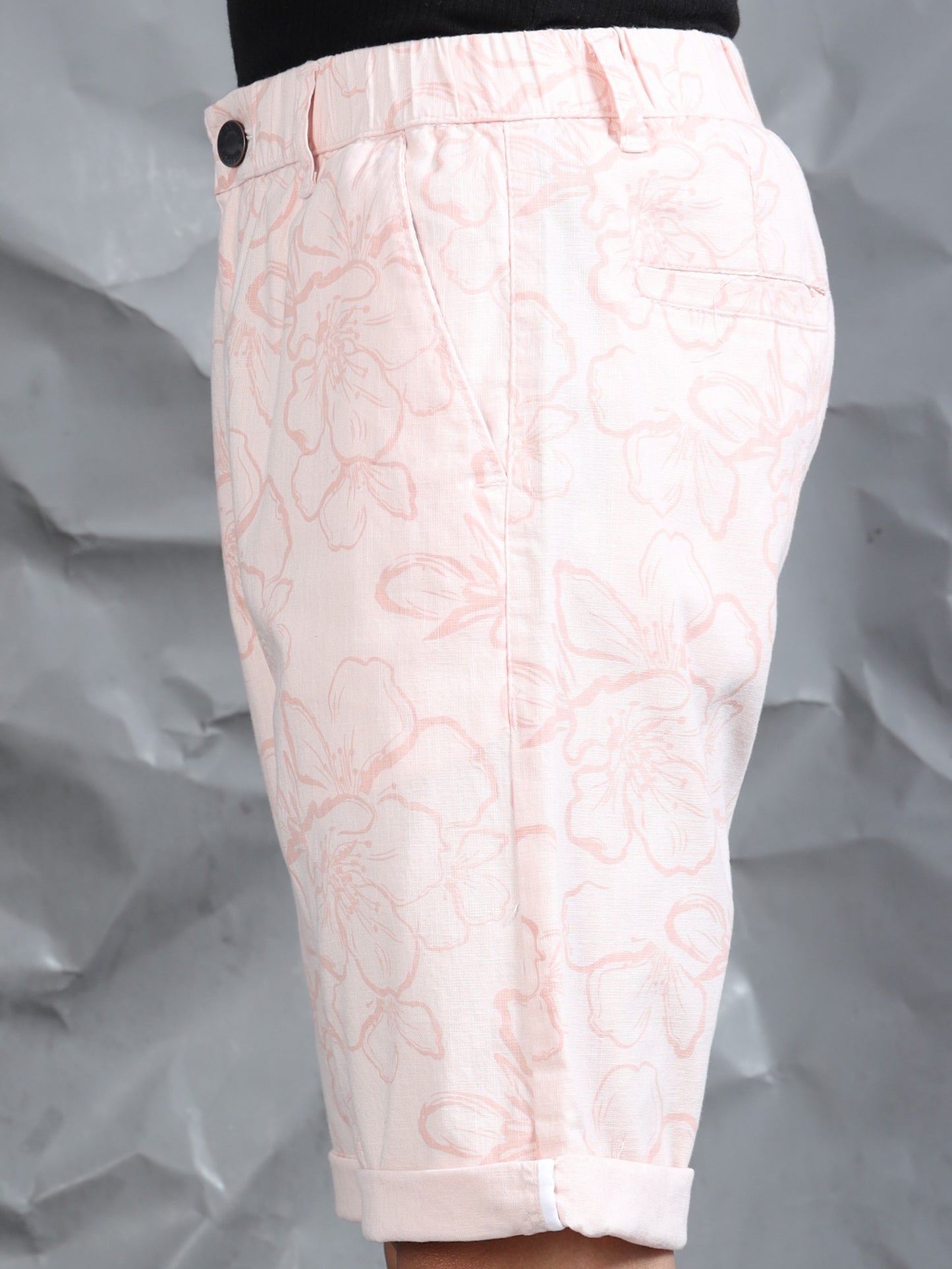 Cotton Lycra Casual Light Pink Printed Shorts