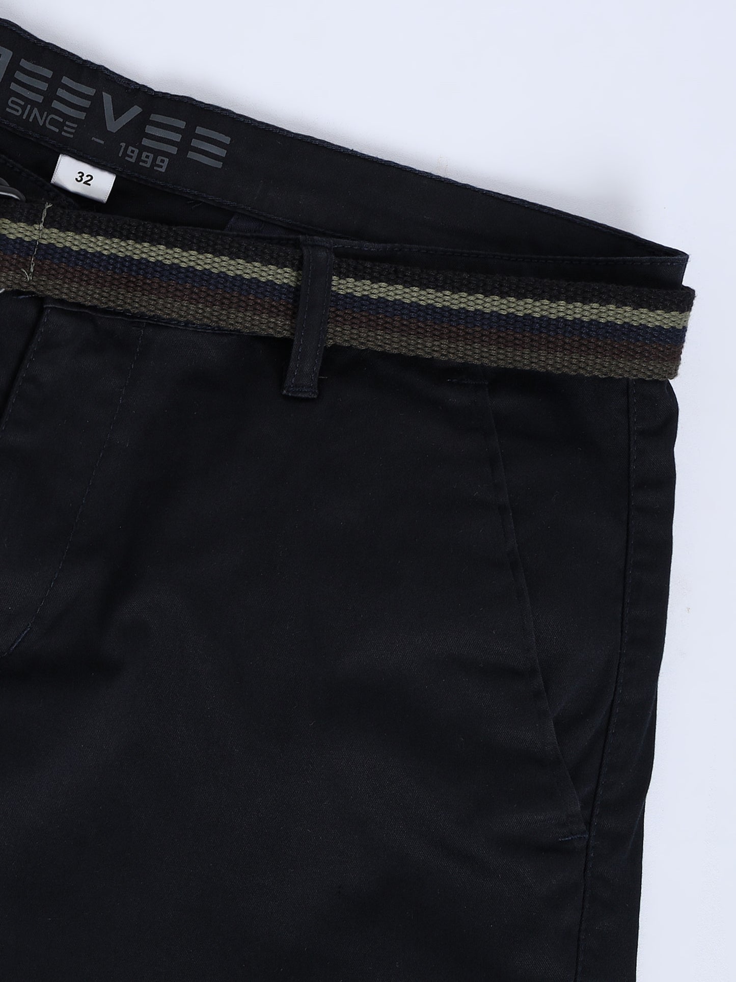Solid Mid Rise Navy Blue Casual Shorts