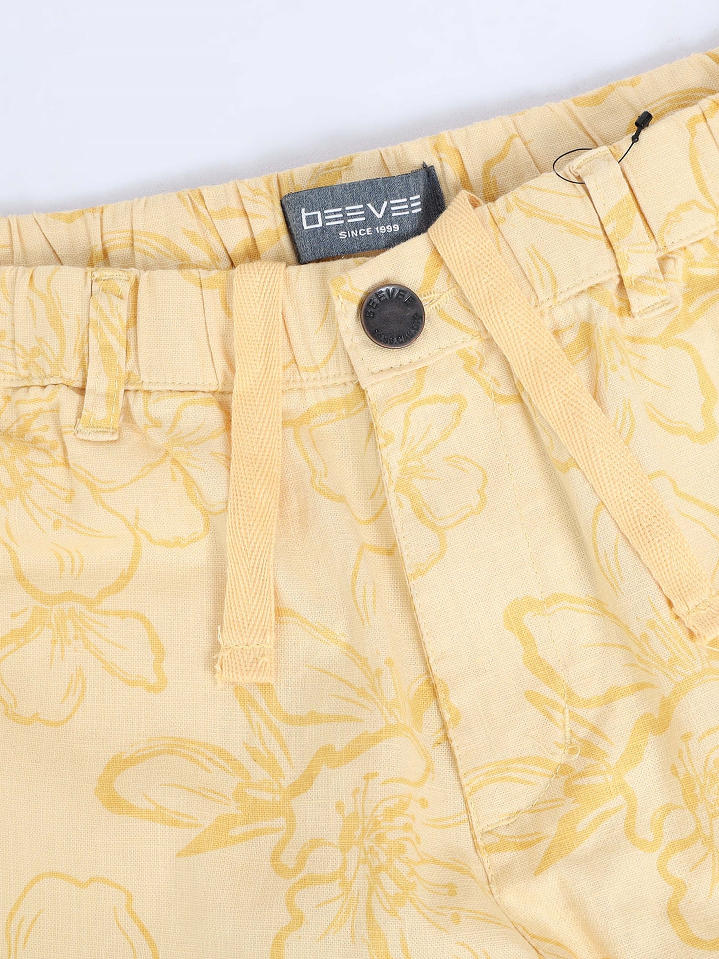 Cotton Lycra Casual Light Yellow Printed Shorts