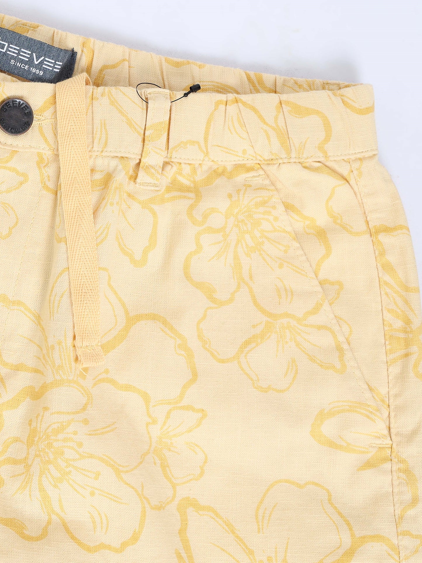 Cotton Lycra Casual Light Yellow Printed Shorts