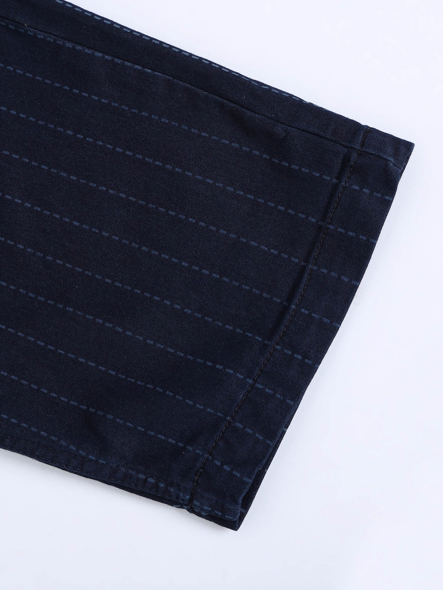 Indigo Striped Cotton Blend Denim Shorts