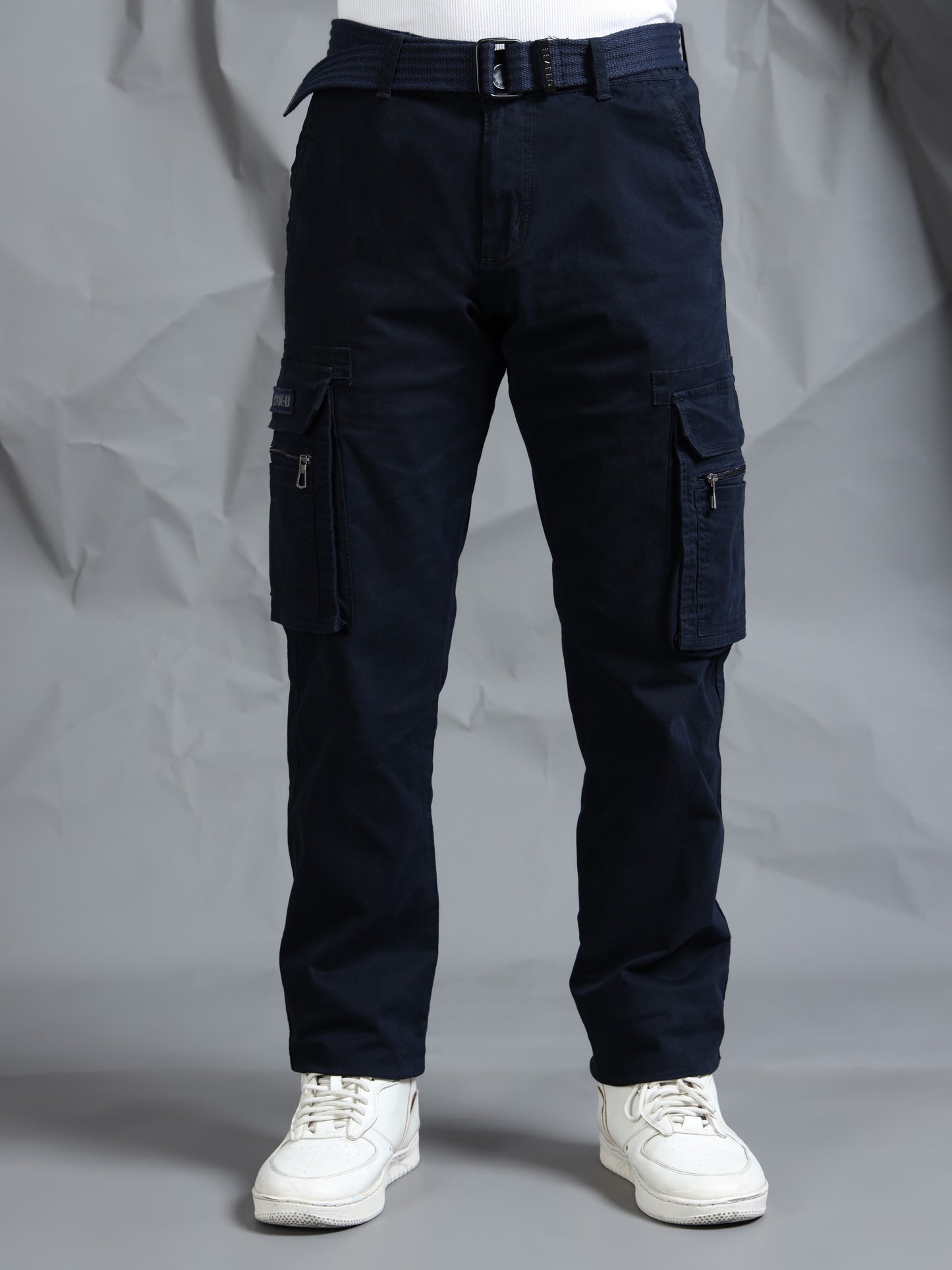Men Navy Cargo Pants With Belt