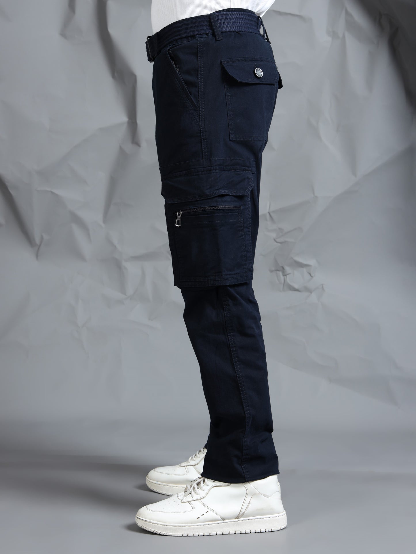 Men Navy Cargo Pants With Belt