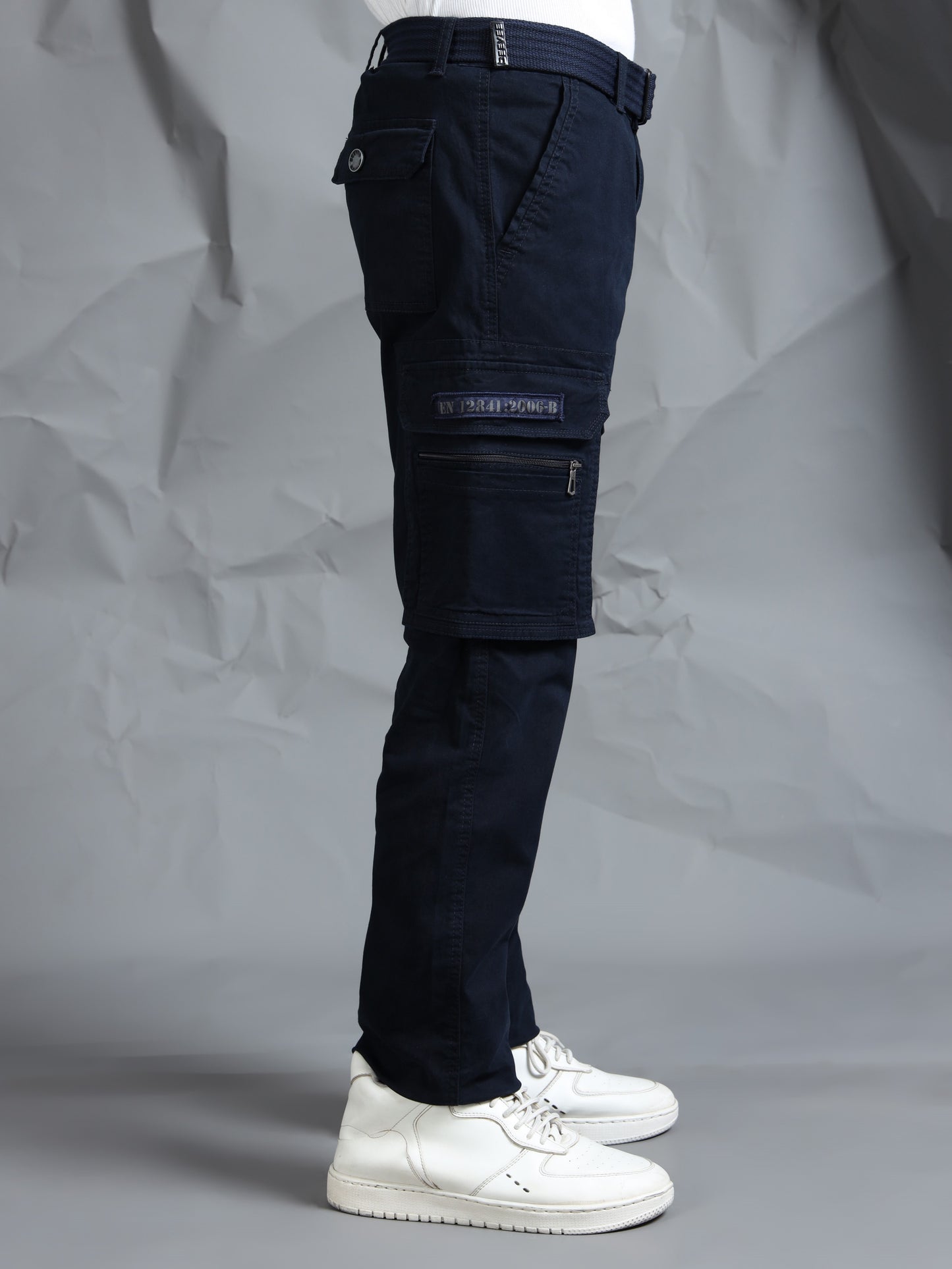 Men Navy Cargo Pants With Belt