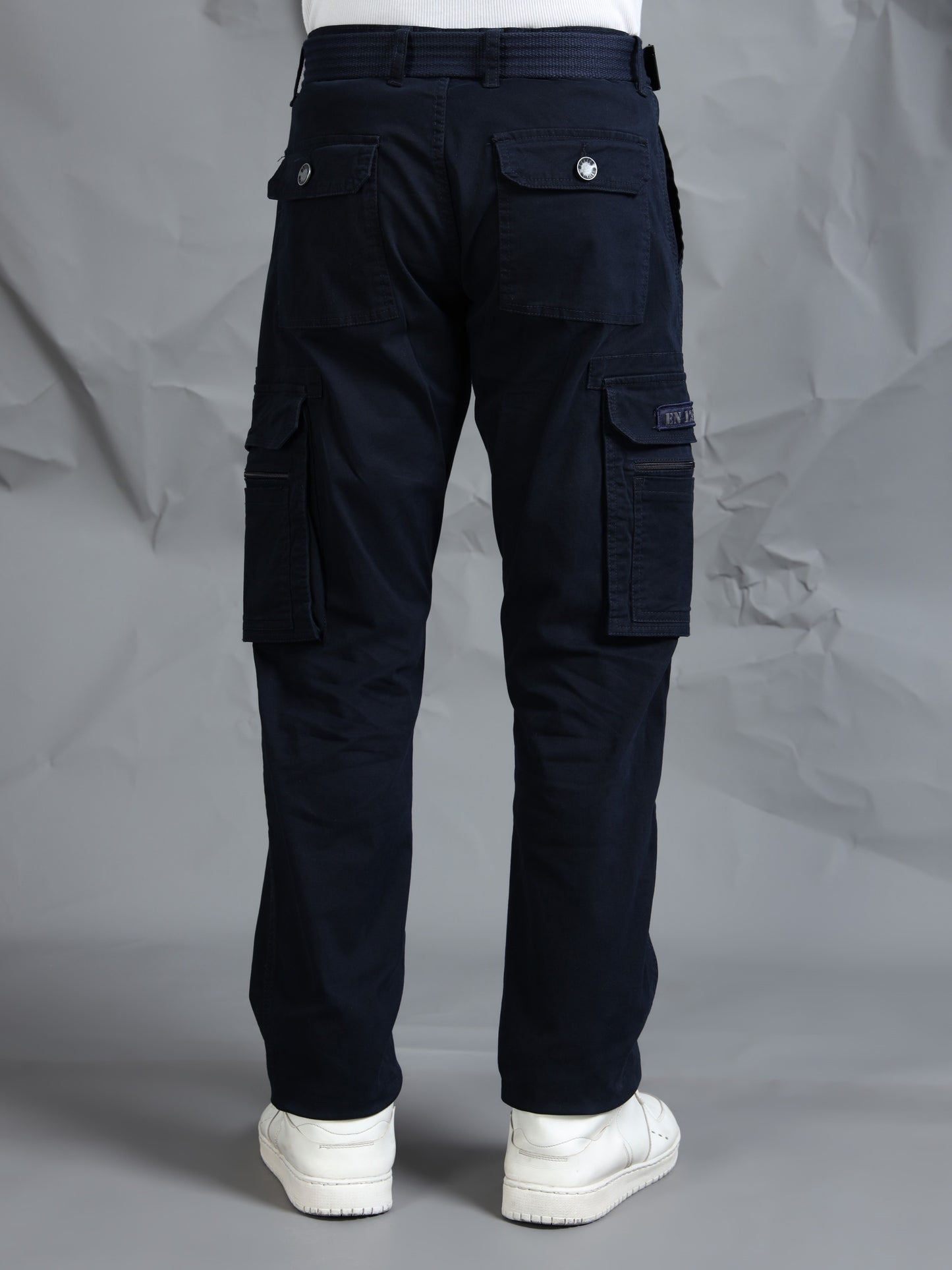 Men Navy Cargo Pants With Belt