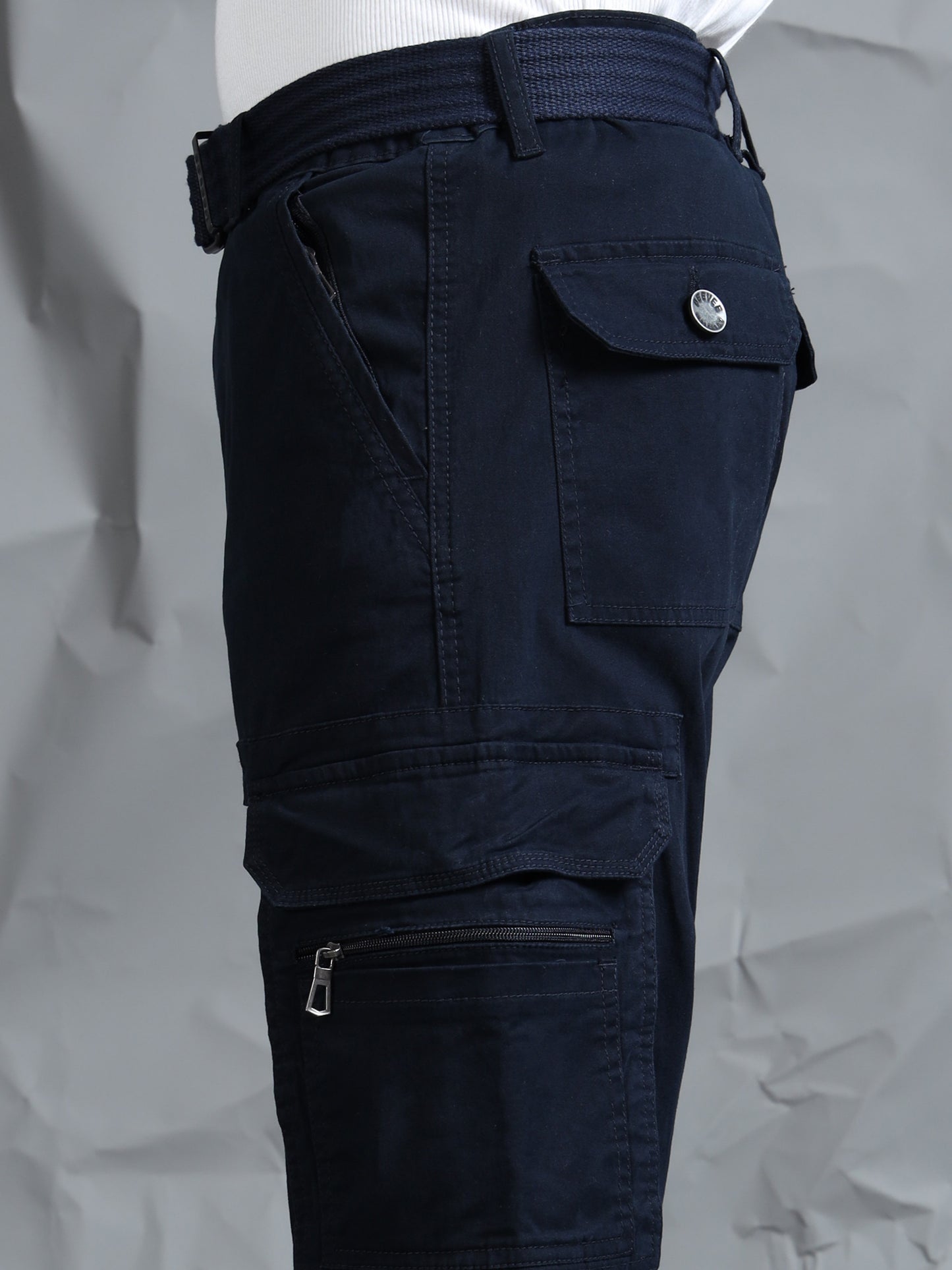 Men Navy Cargo Pants With Belt