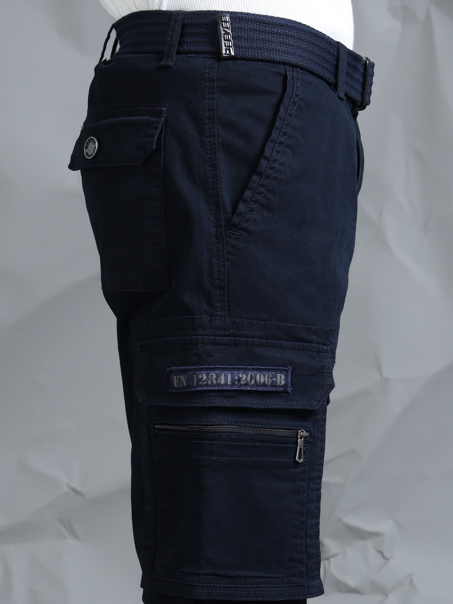 Men Navy Cargo Pants With Belt