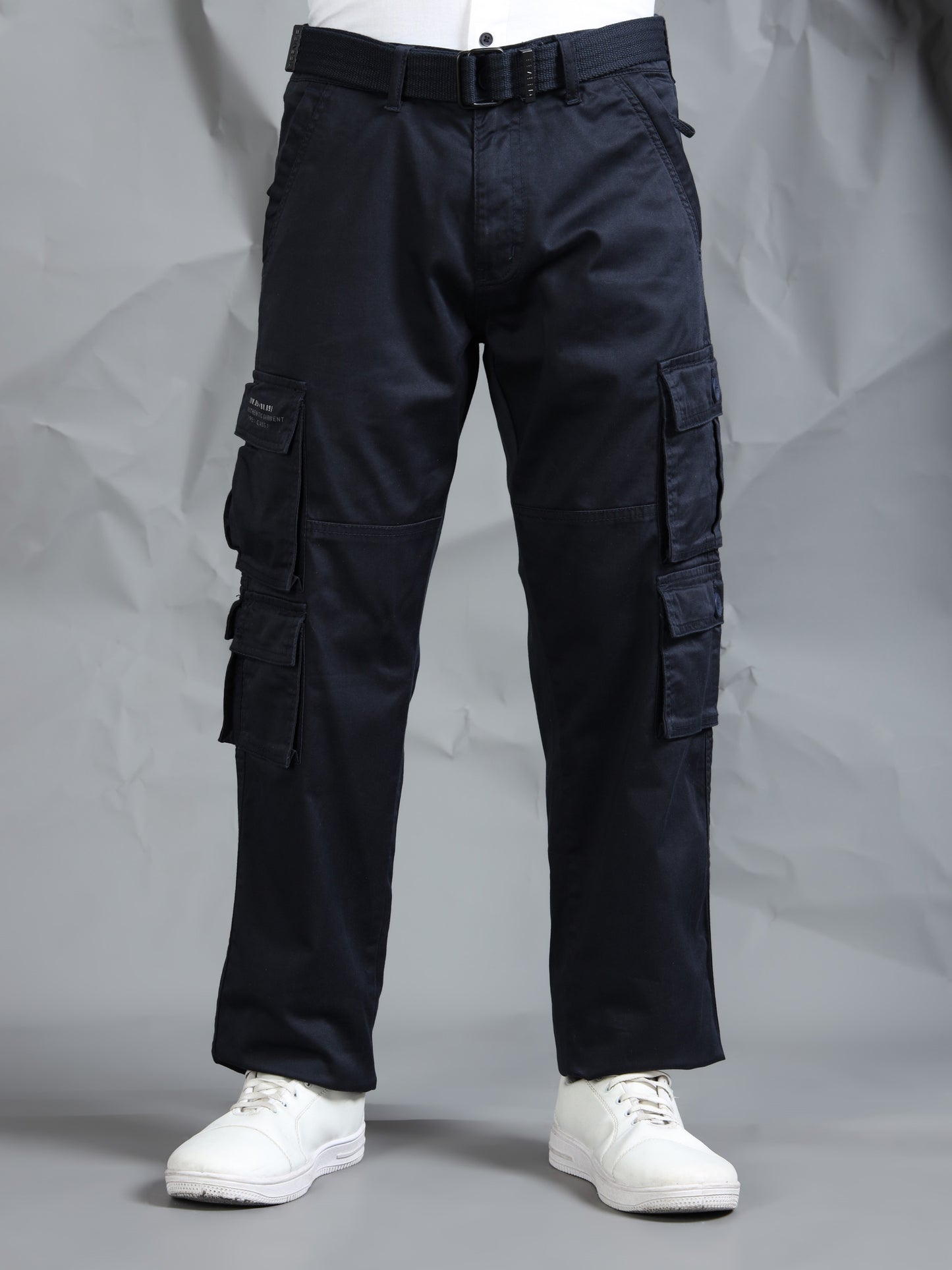 Men Navy Cargo Pants With Belt