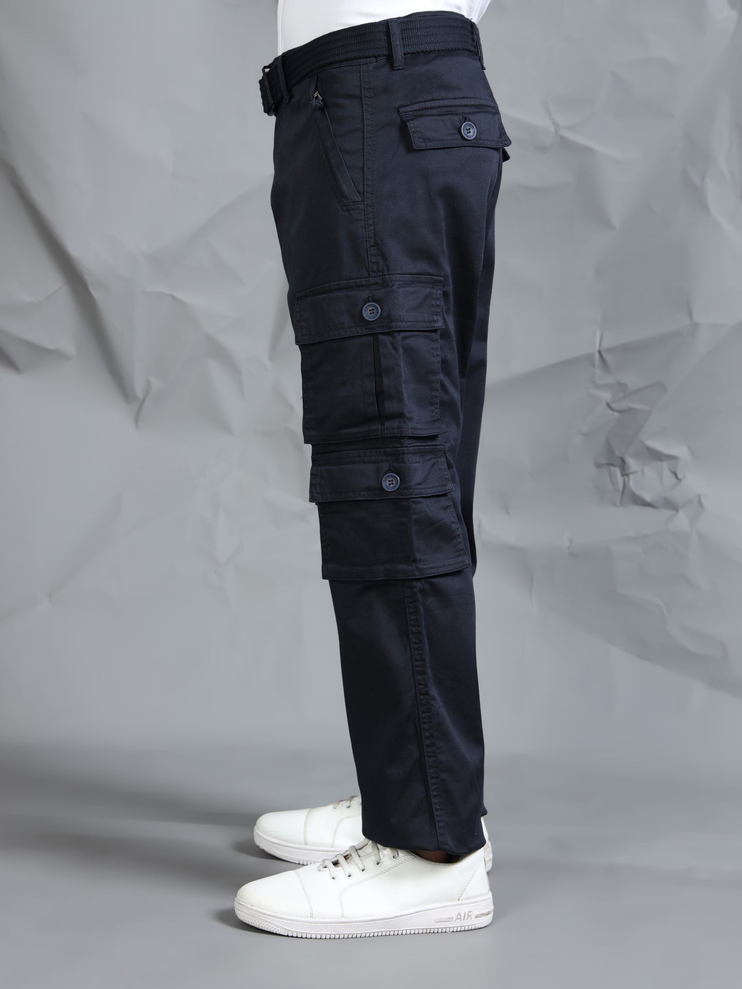 Men Navy Cargo Pants With Belt