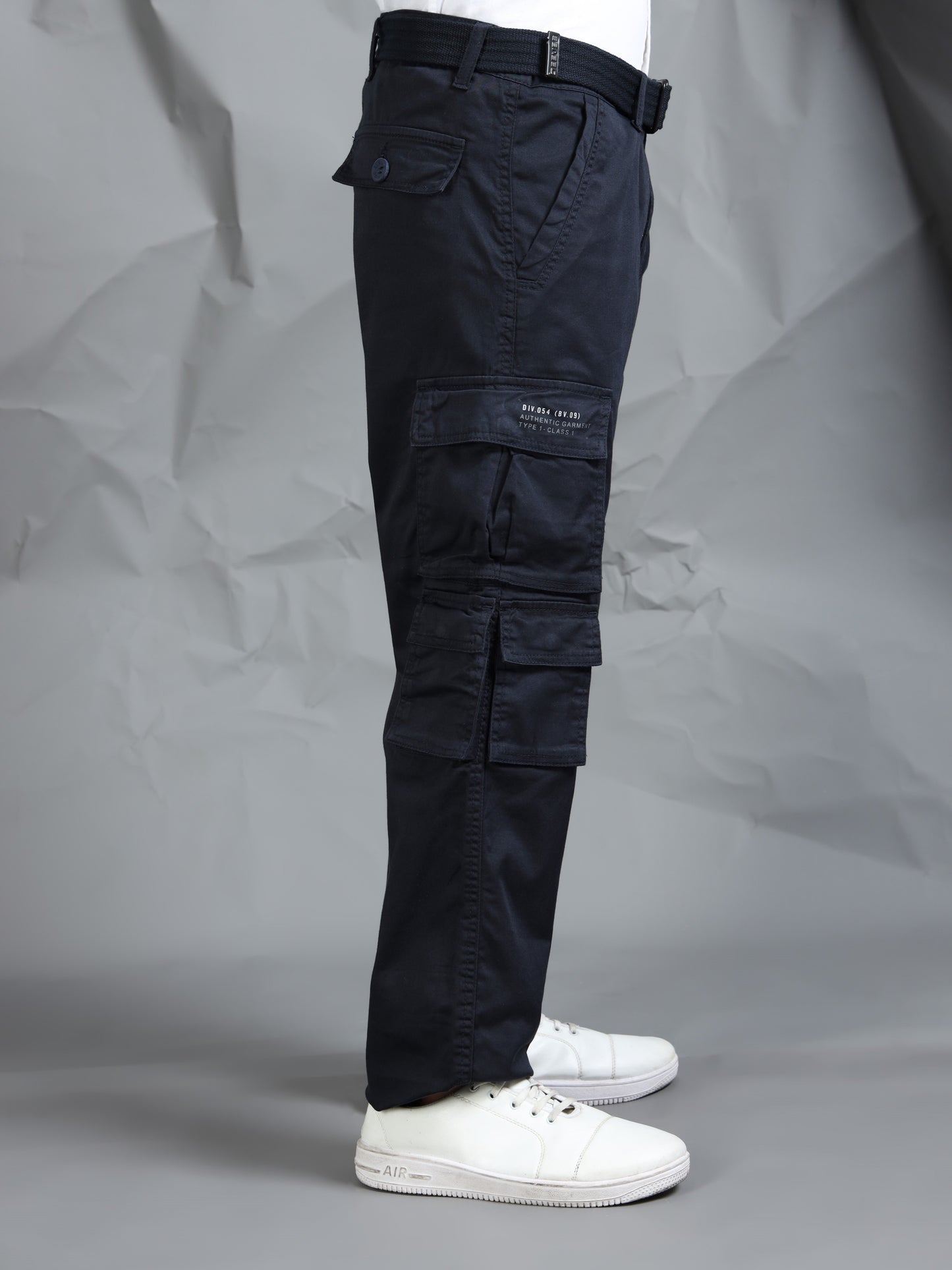Men Navy Cargo Pants With Belt