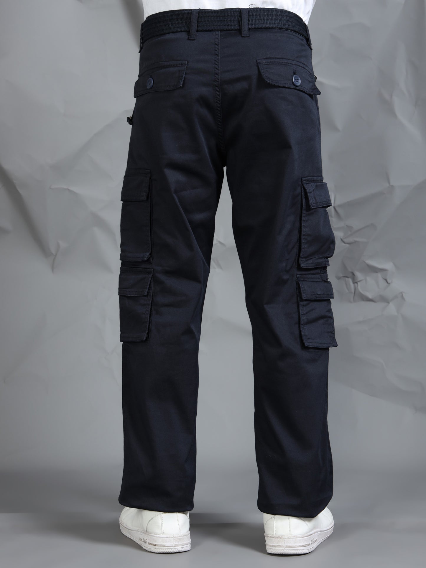Men Navy Cargo Pants With Belt